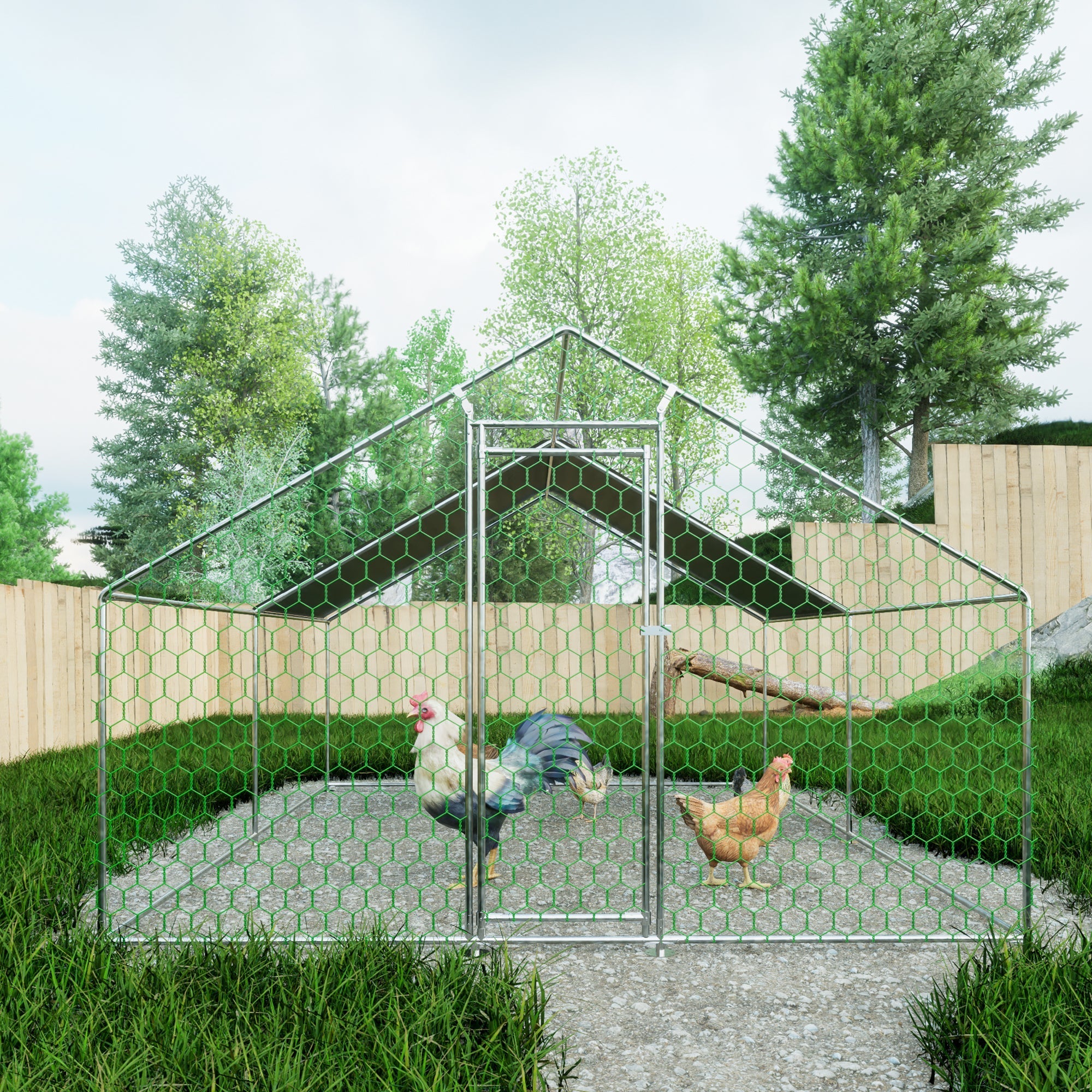 Free-range Chicken Coop, 3x4x2m with Safety Lock, Metal & PE Cloth