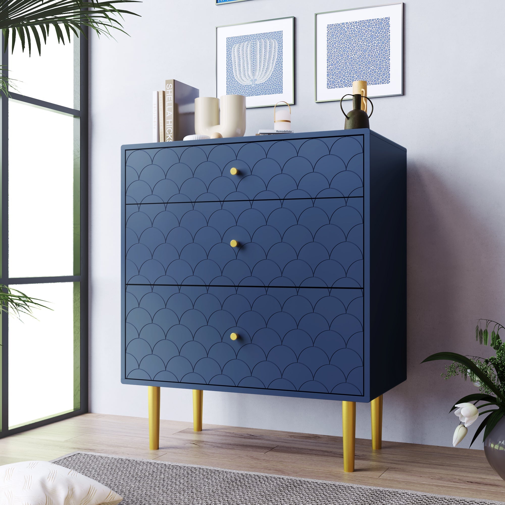 Chest of Drawers 3-Drawer Sideboard Highboard - Navy Blue