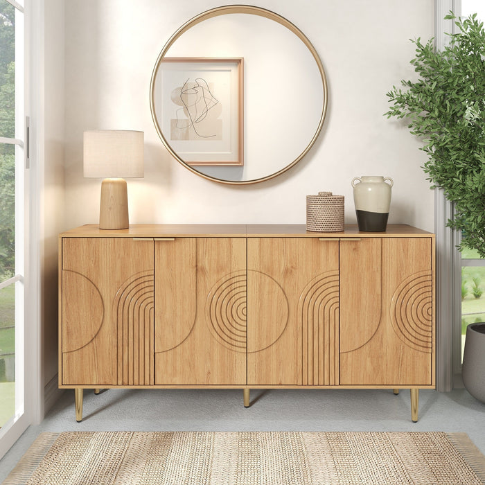 Modern Sideboard with 4 Doors and Adjustable Shelves, Natural Wood Look