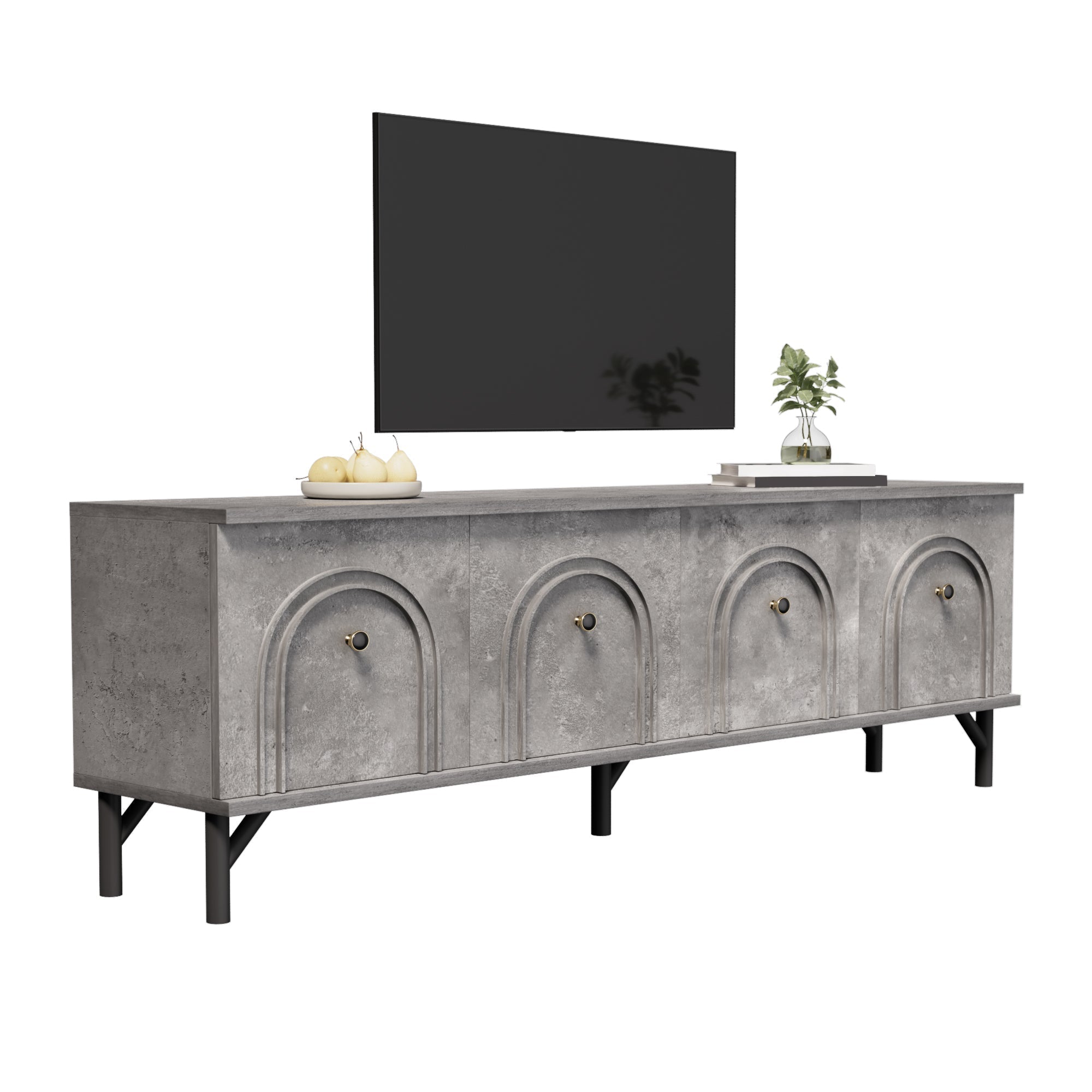 TV Stand, 4-Door 160 cm, Stylish Design, Soft-Close Hinges, Grey