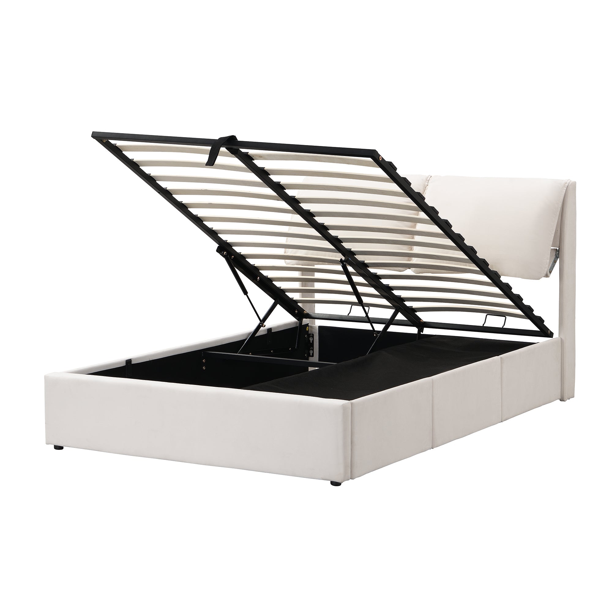 Elephant-Ear Ottoman Storage Bed with Drawers and Adjustable Headboard, White