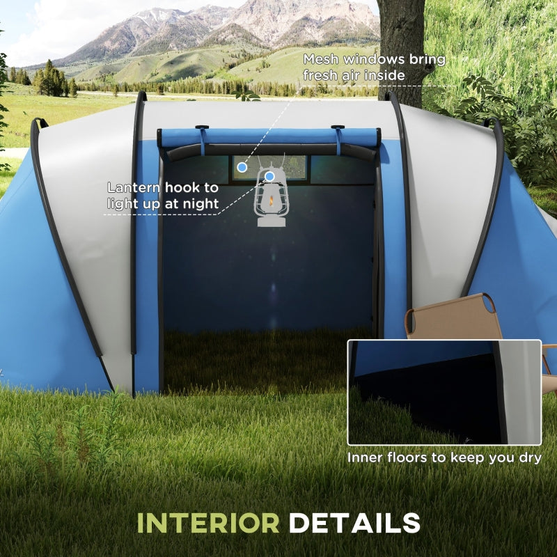 Camping Tent, 2 Bedrooms Living Area 3000mm Waterproof Family, Blue