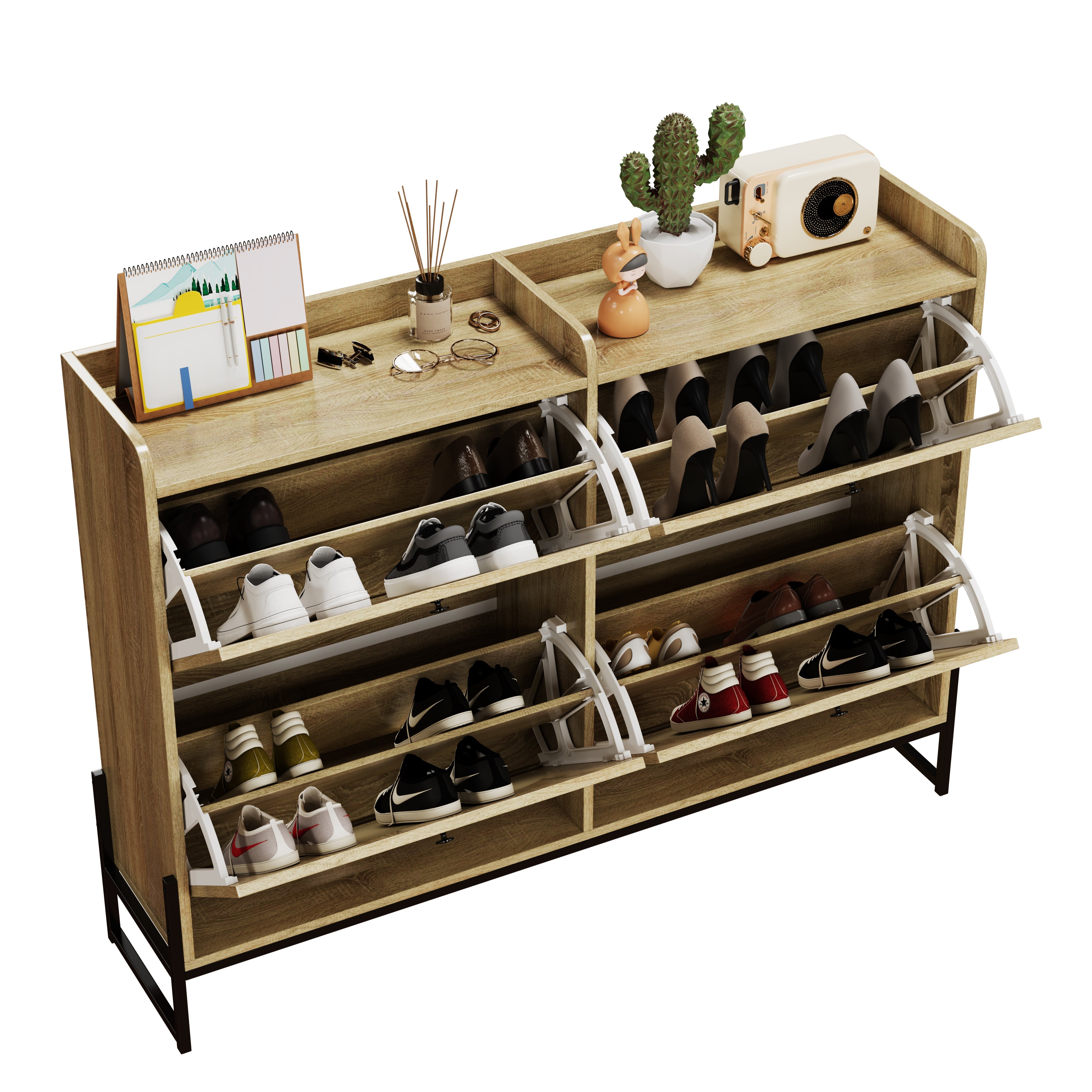 Shoe cabinet 4 flaps adjustable narrow for hallway