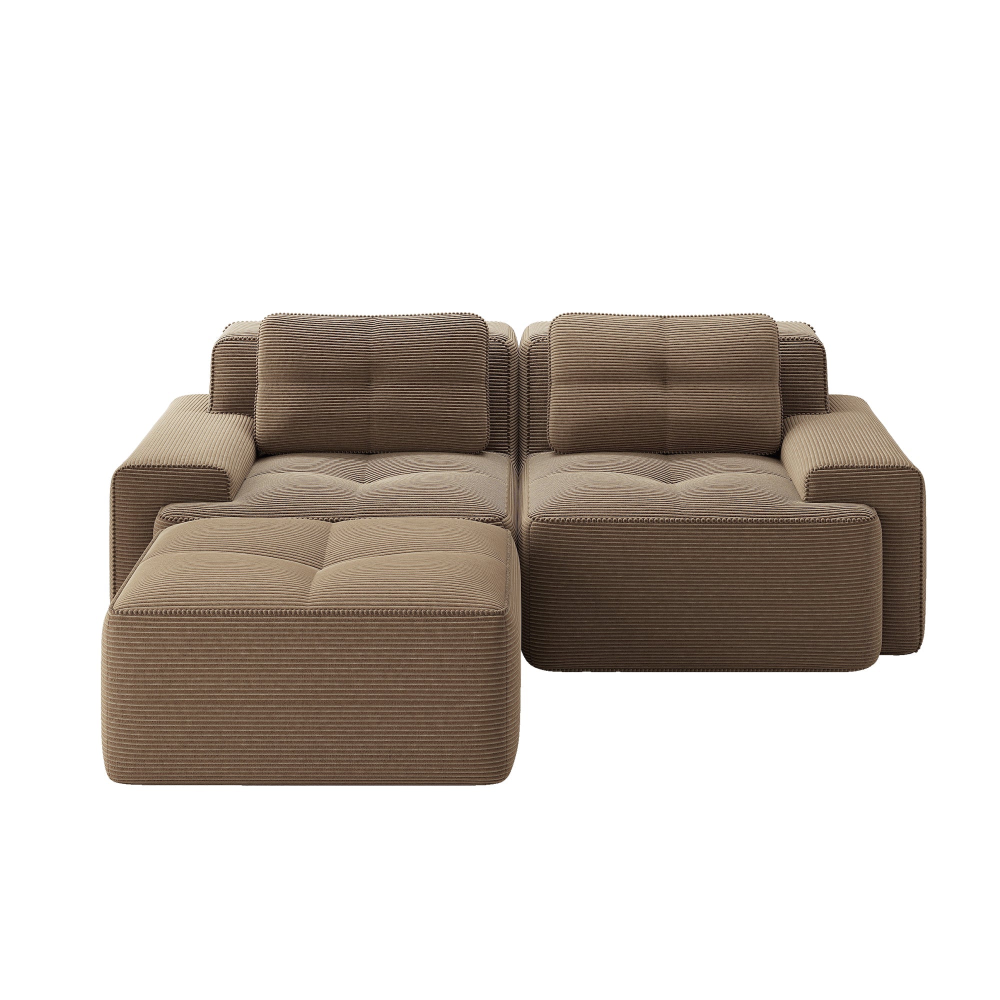 Boneless Modular Sofa L-Shaped Corduroy Sleeper with Ottoman - Brown