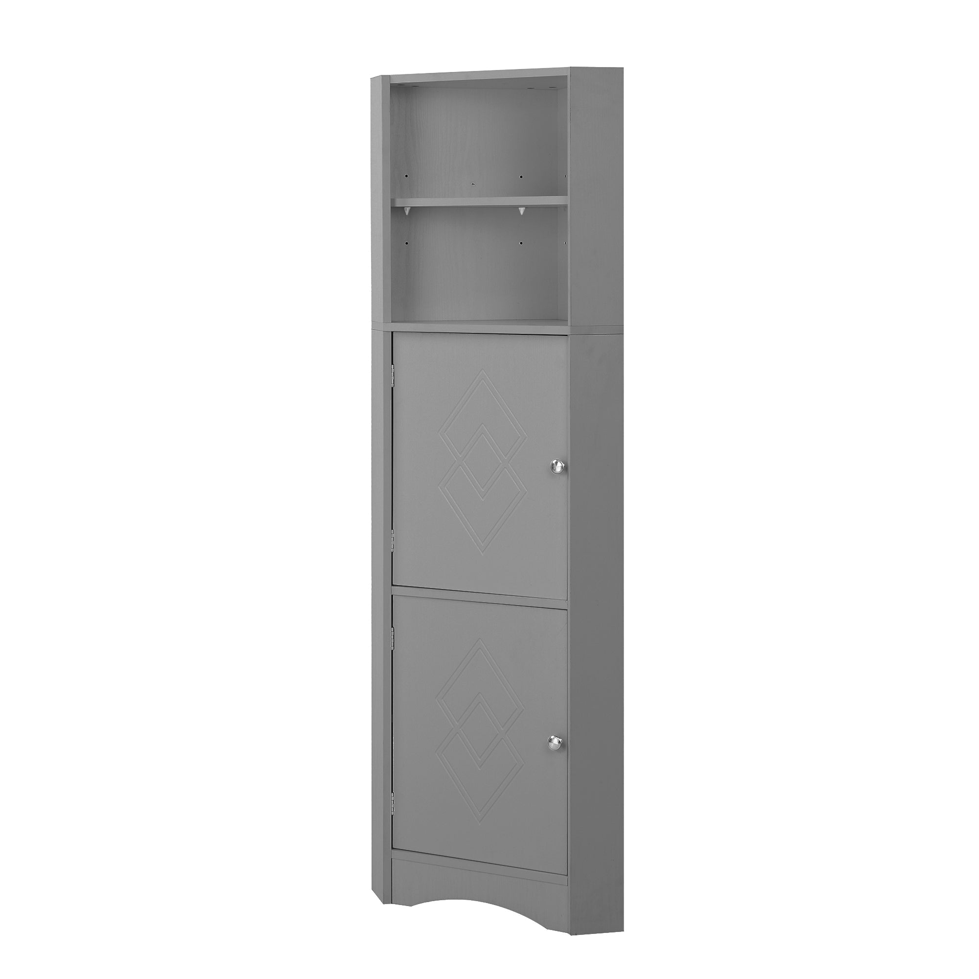 Bathroom Cabinet, Corner with Adjustable Shelf & Storage, Light Grey