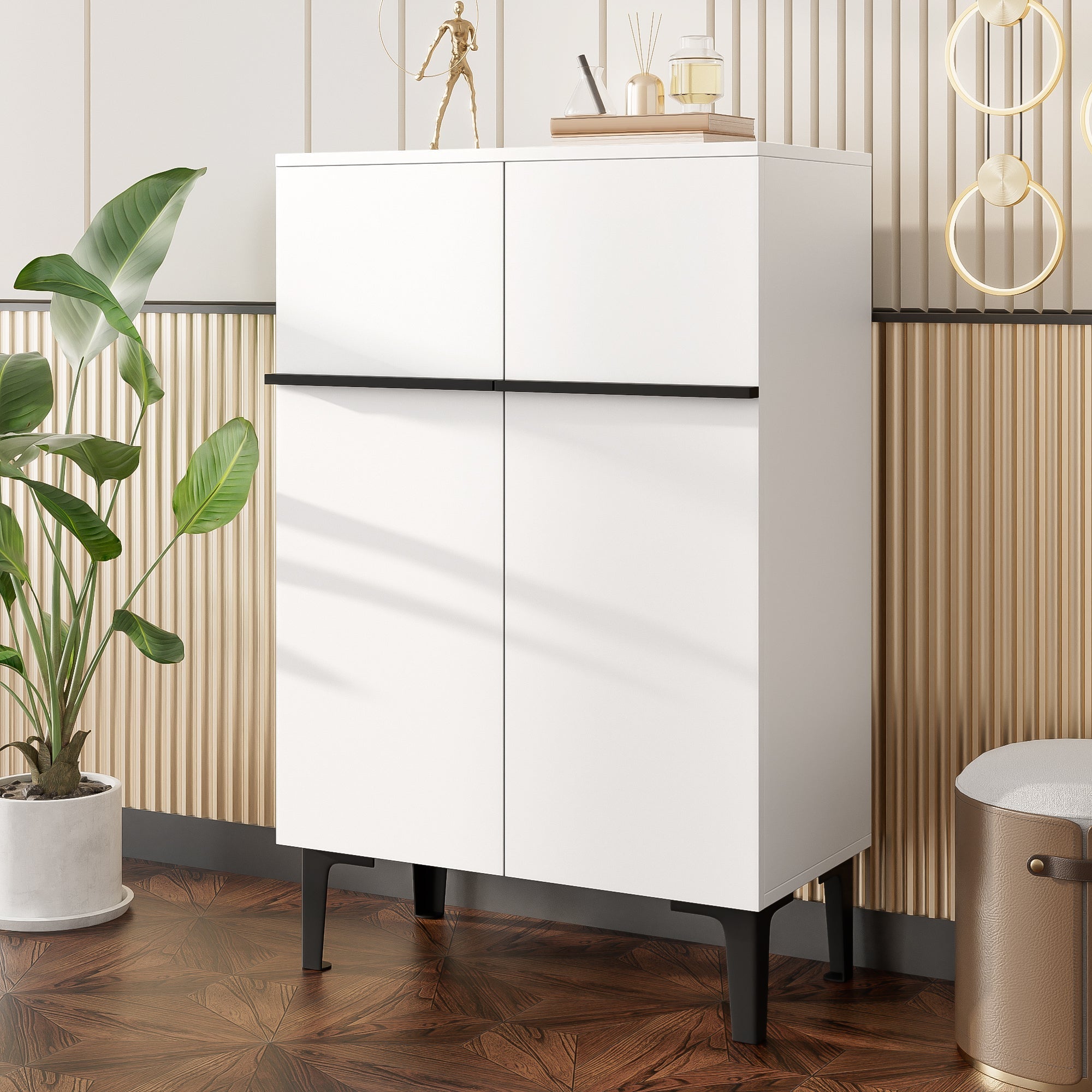 Shoe Cabinet Modern Double Doors Adjustable Shelves 95x60x34.5cm - White