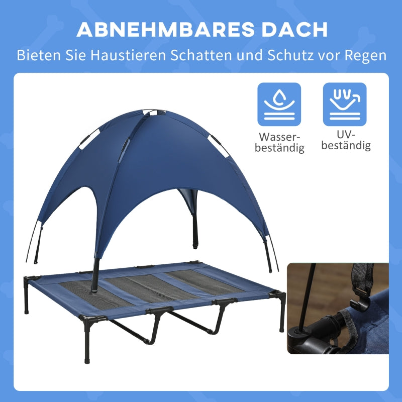 PawHut Outdoor Dog Bed with Canopy, Foldable, blue + black