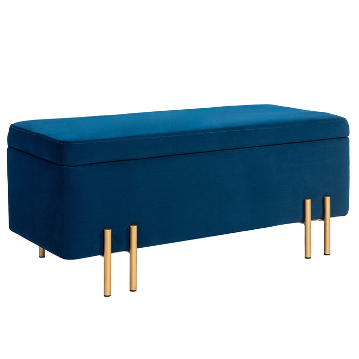 Bench, Upholstered Storage Chest, Dark Blue Fabric