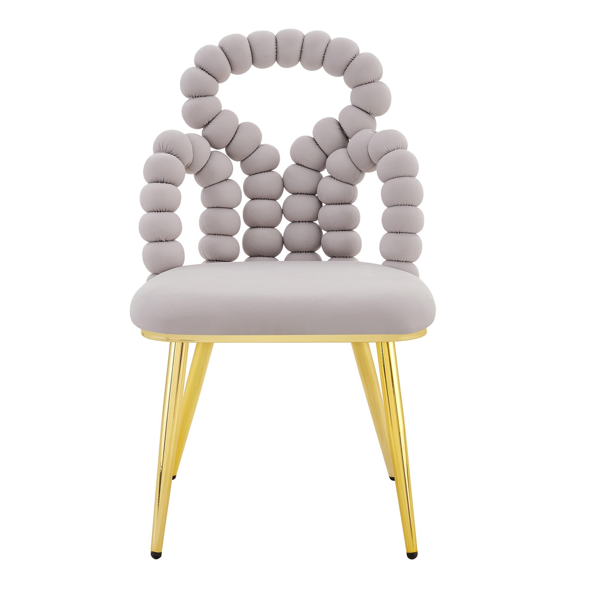 Dining Chairs Set of 2 Velvet Ball Chain Backrests Gold Legs - Light Grey