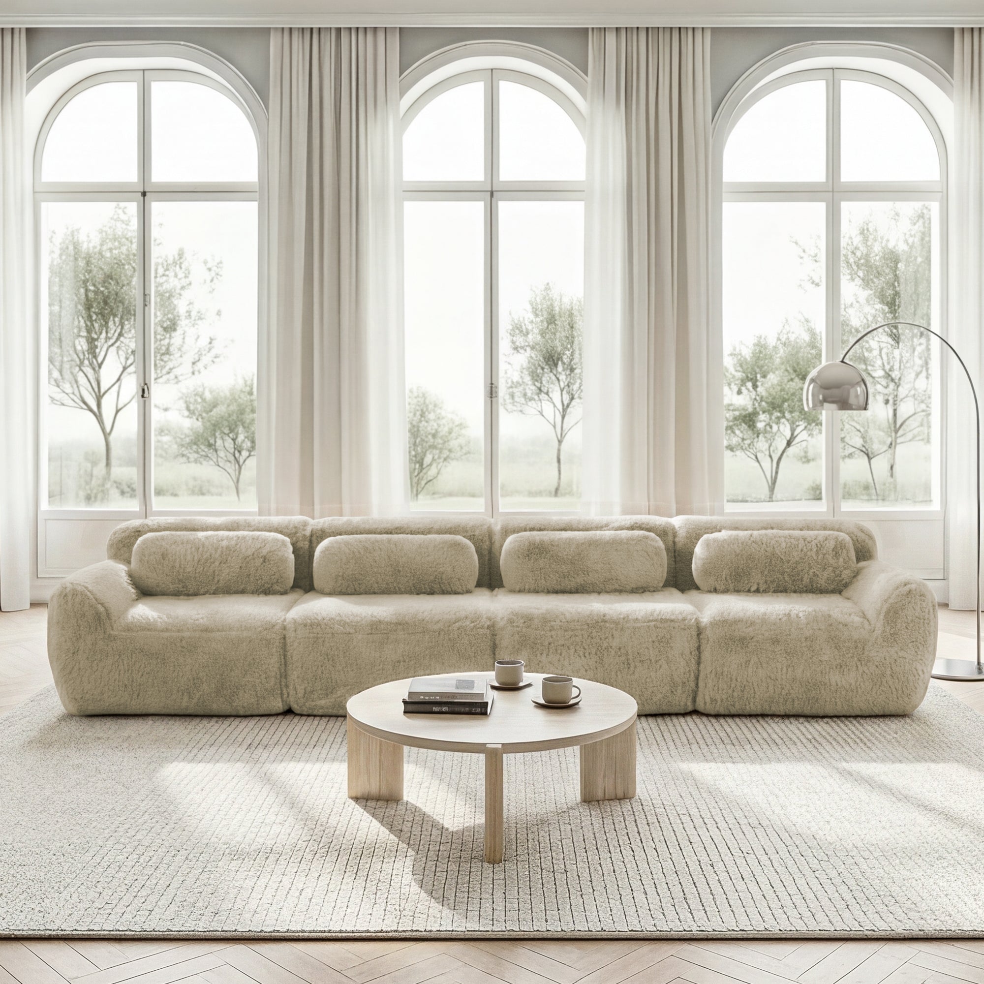 4-Seater Sofa Multiple Configurations Plush Fabric - Light Khaki