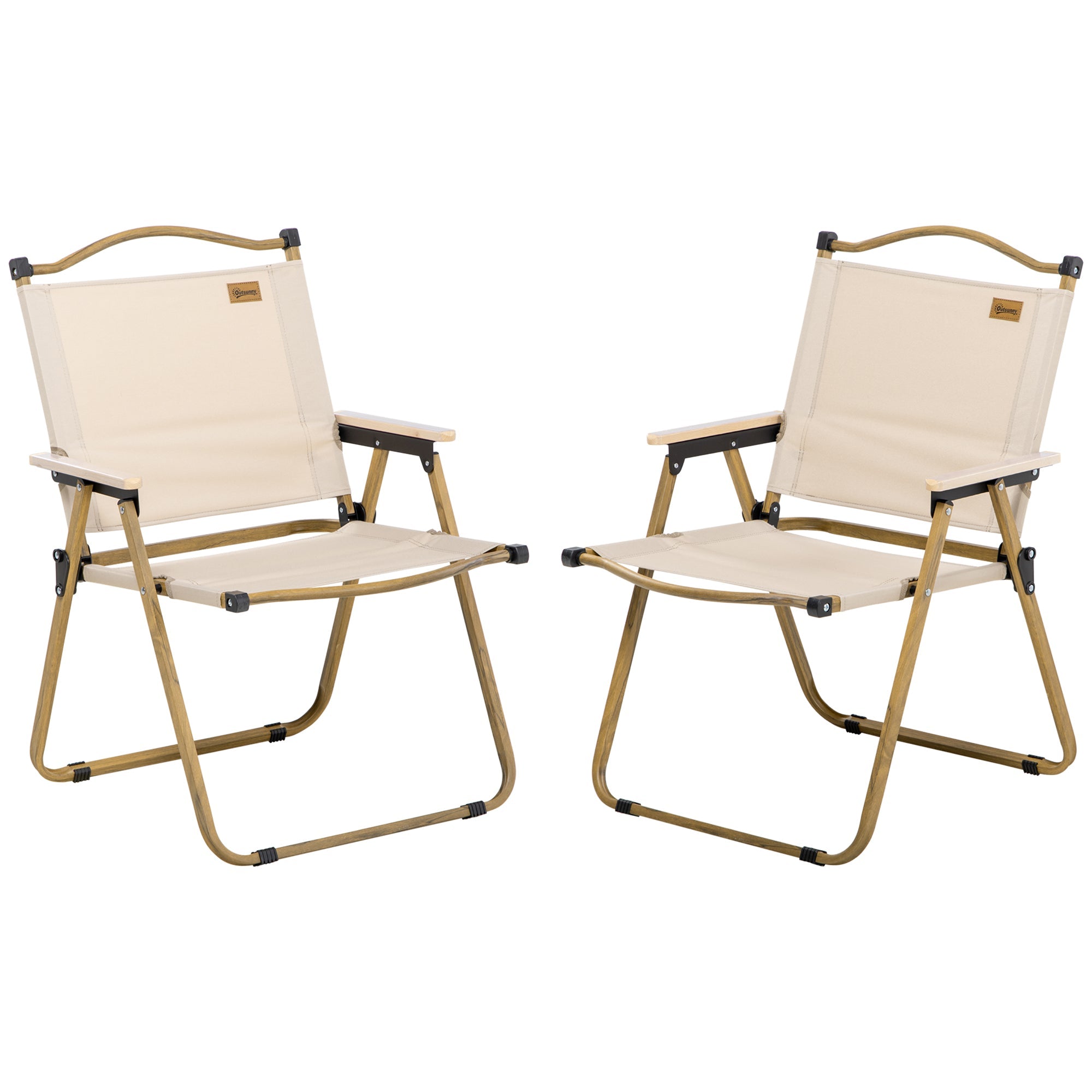Camping Chair Set of 2 Foldable Steel Frame Wood Look Khaki Oxford