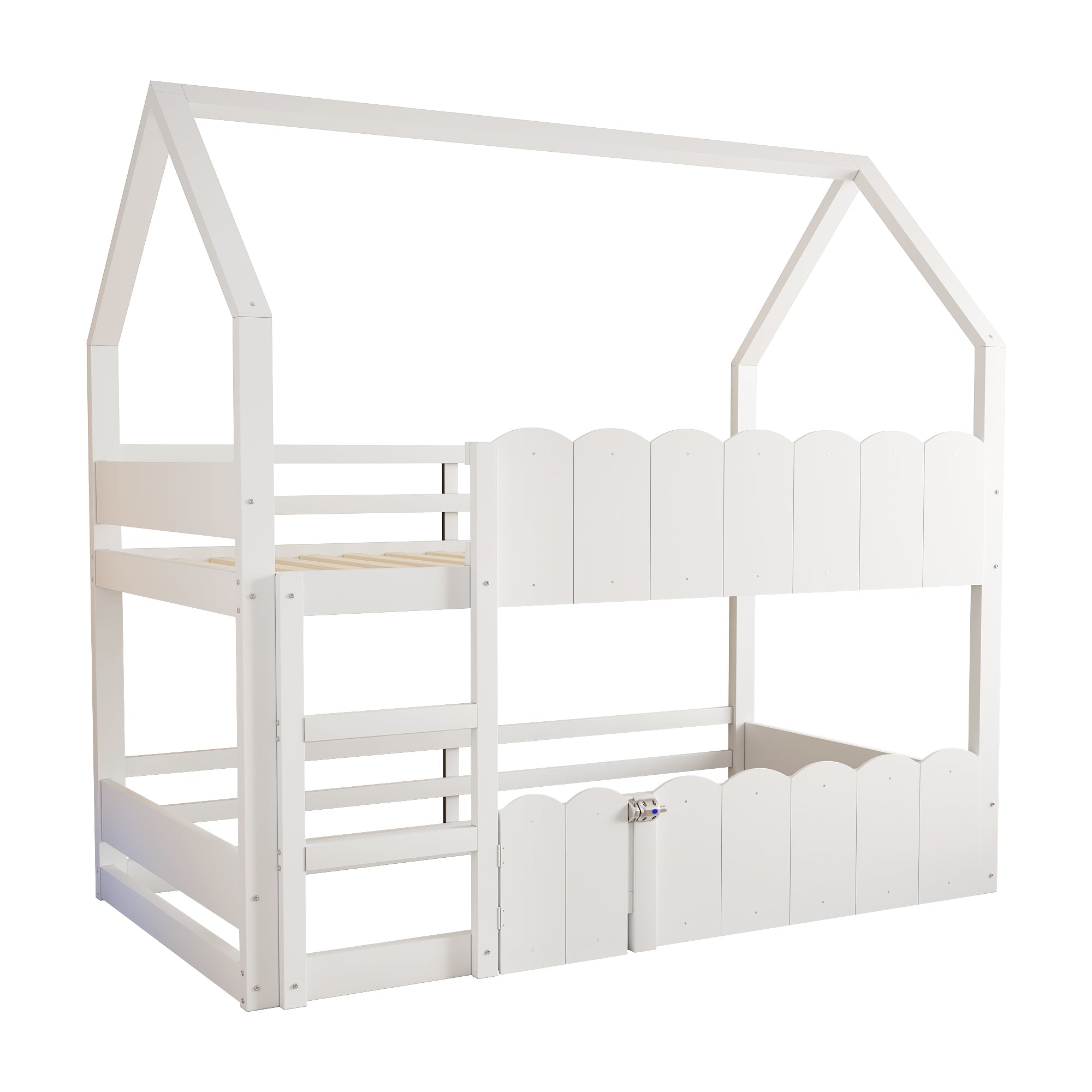 Children's Bunk Bed 90x200cm House Design Slatted Base White