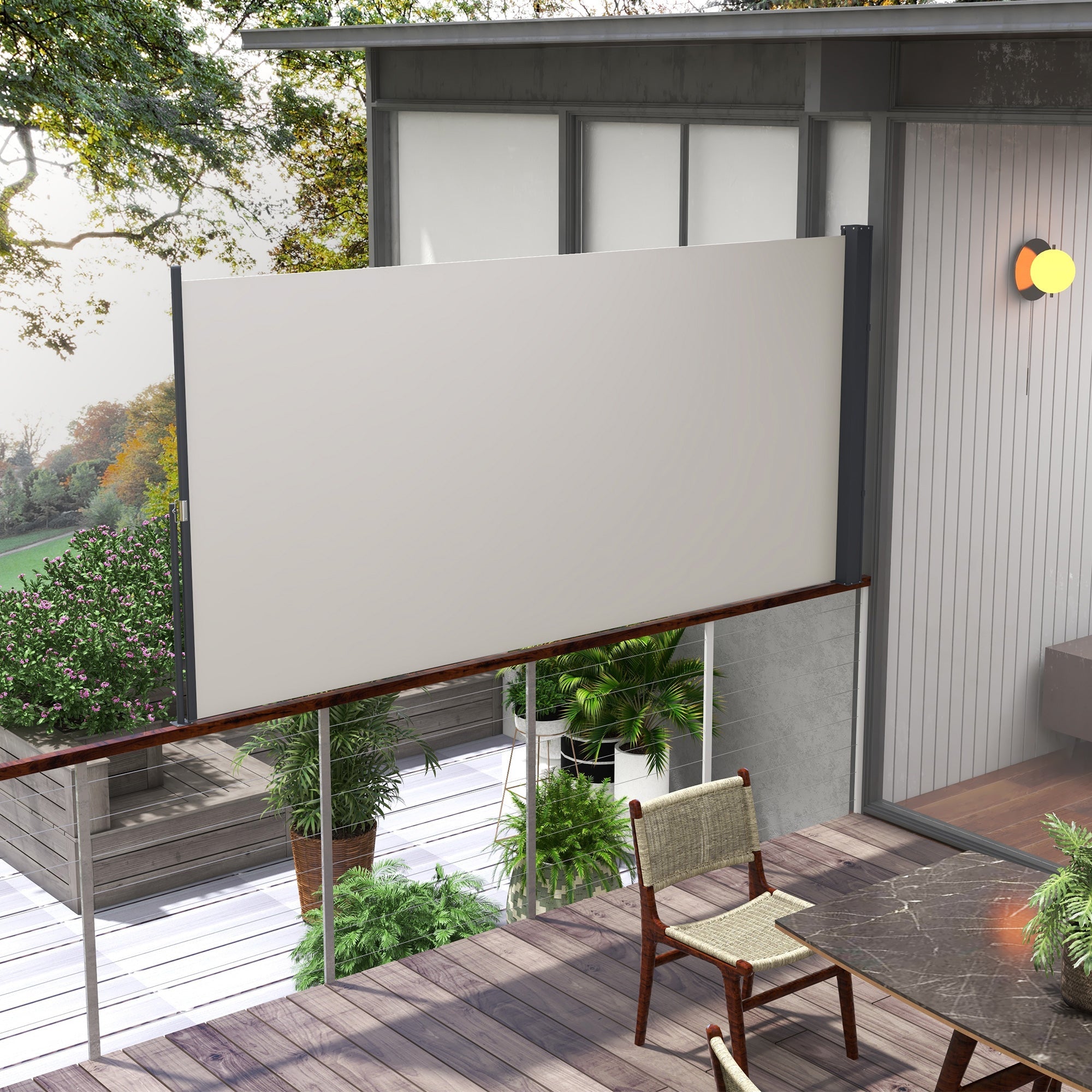 Extendable Side Awning 300x140cm UV Protection Windbreak Metal Polyester Light Grey