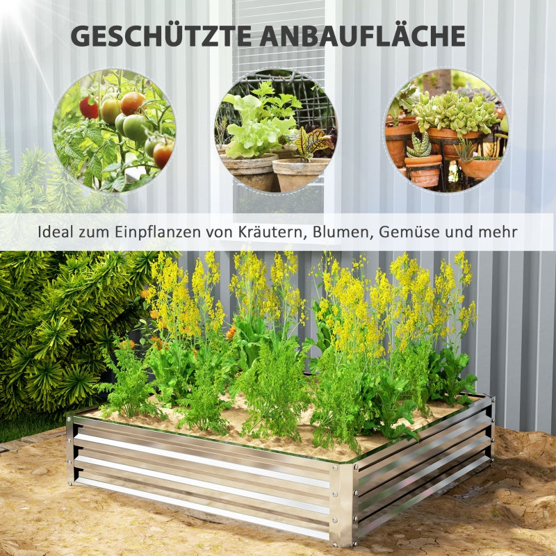 Raised Bed Planter, Garden Vegetable Herb Flower Box, Steel Silver