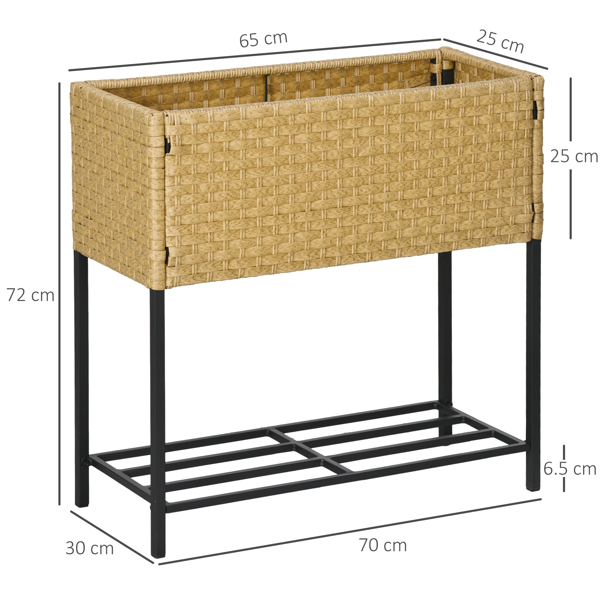 Hochbeet Blumenkasten, mit Füßen & Ablage, 70x30x72 cm, Polyrattan, Sandfarben