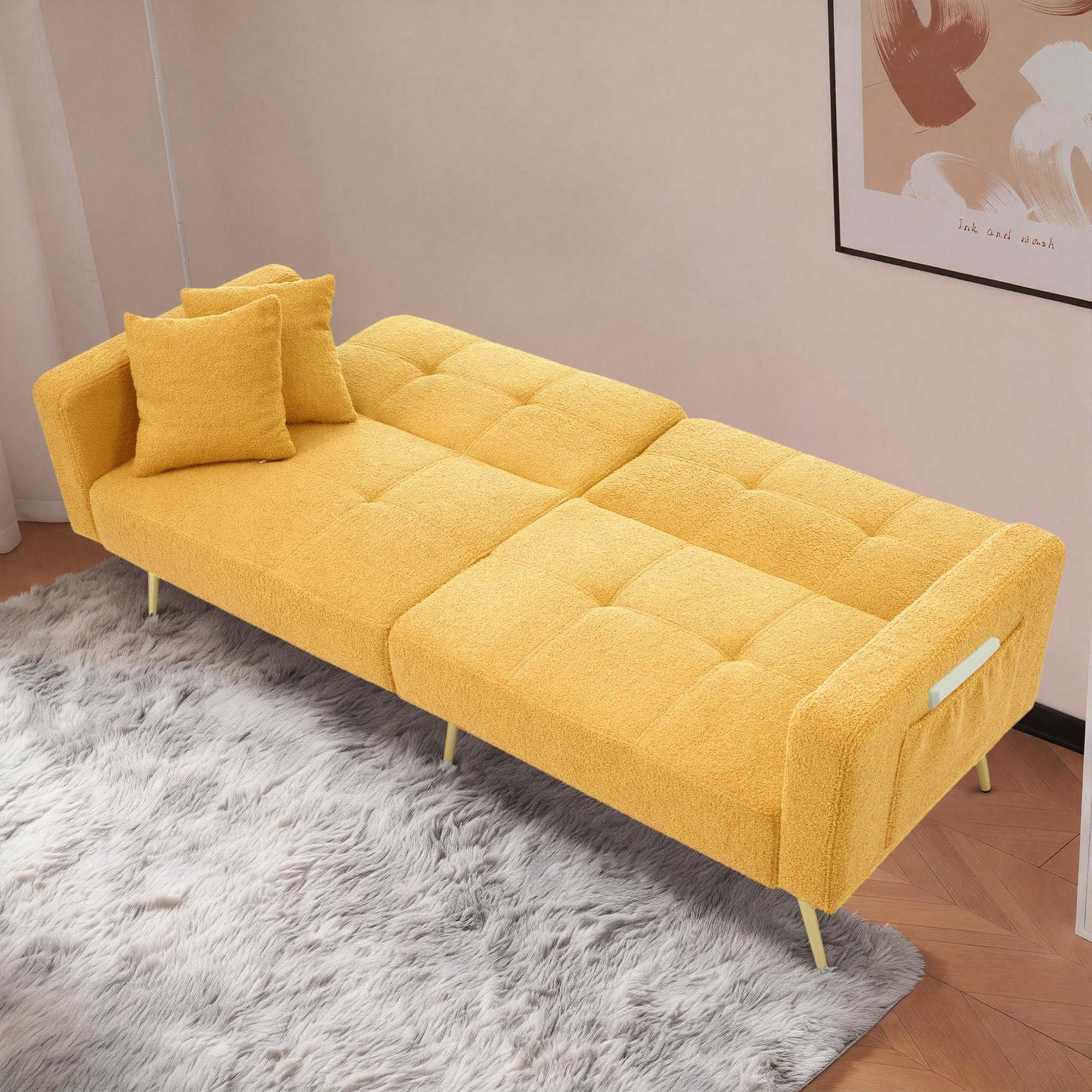 Sofa Bed Adjustable Angle Storage Side Pockets Gold Legs