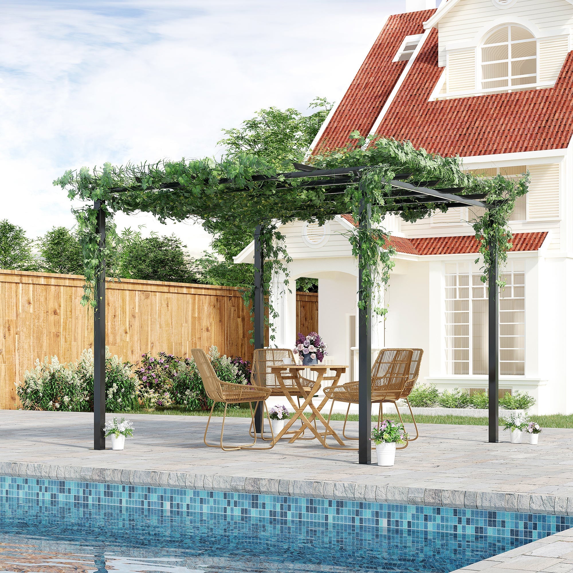 3 x 3m Metall-Pergola Gartenpavillon Rankhilfe, Outdoor Sonnenschutz, Schwarz