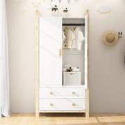 2-Door Wardrobe with Clothes Rail & 2 Drawers, 90x45x180 cm - White/Pine