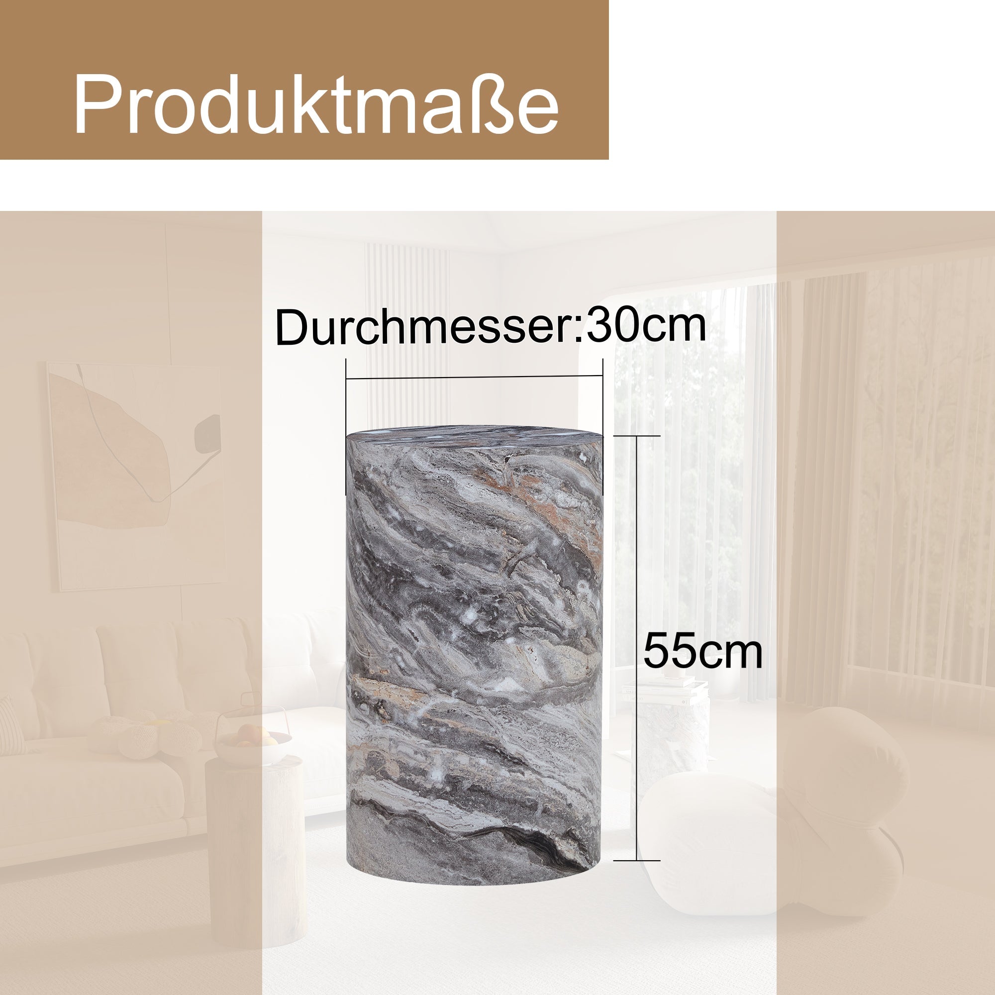 Coffee Table Round MDF Minimalist Design Small Side Table Grey Marble Look