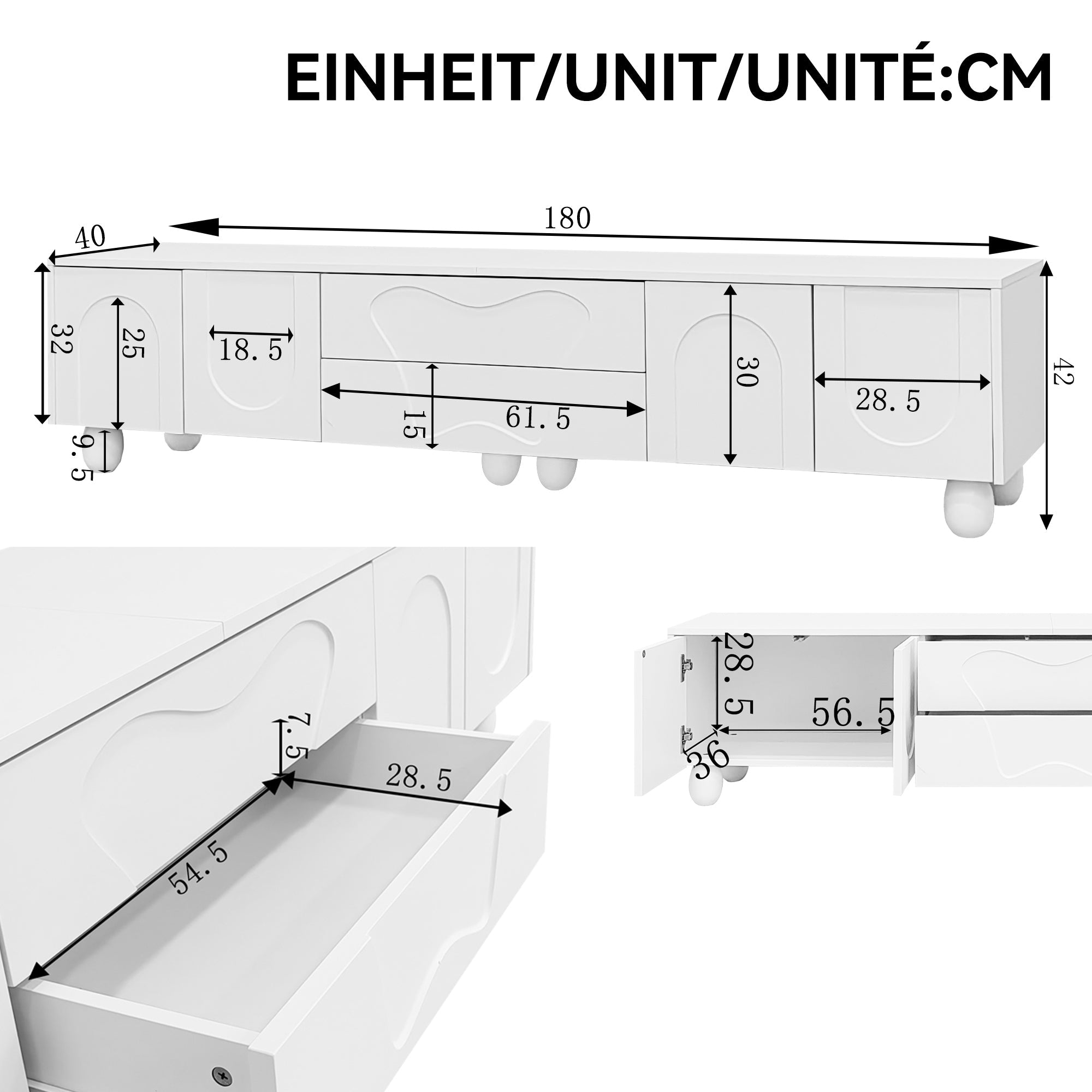 TV Cabinet, Minimalist Elegant with Storage, Wooden Legs White