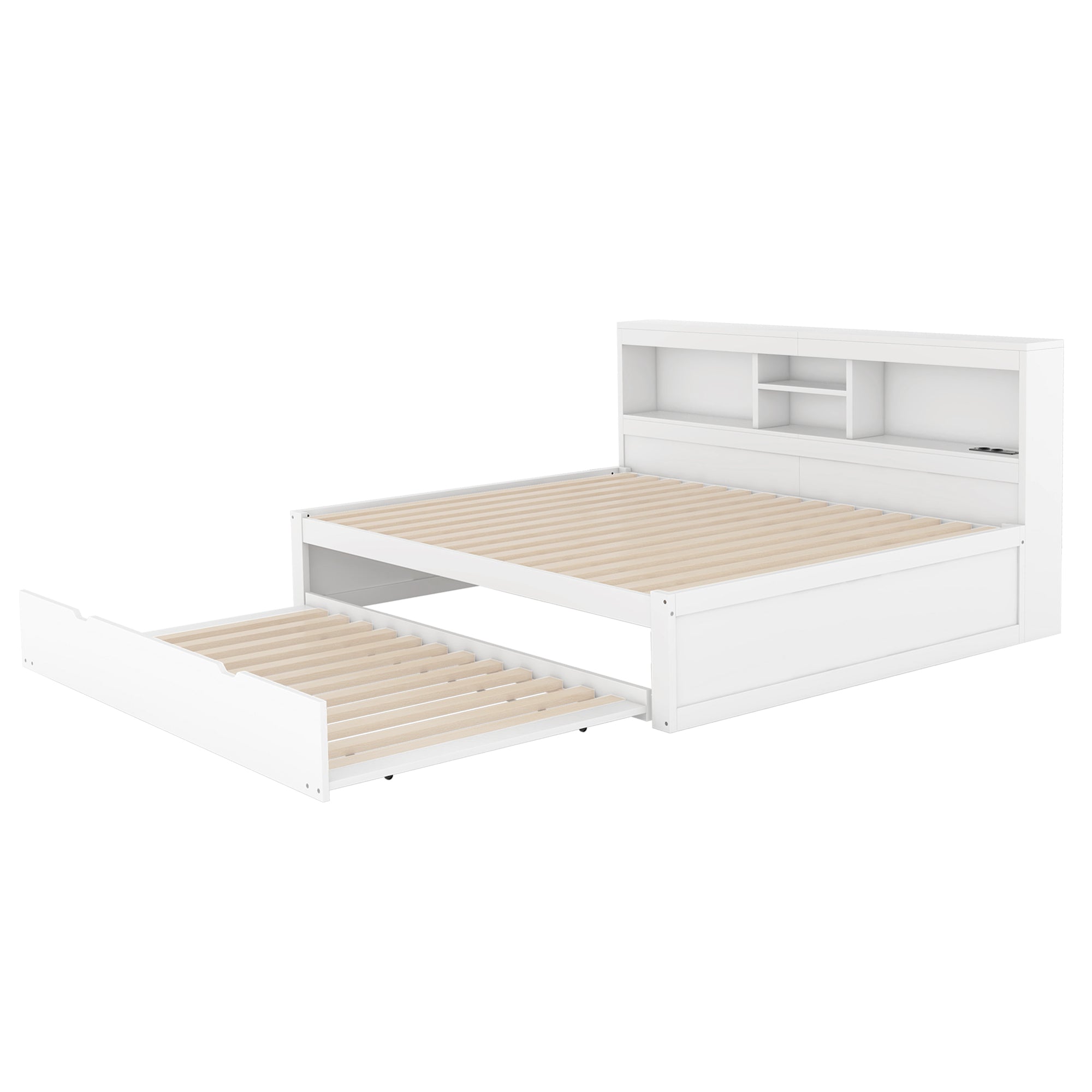Daybed Sofa Bed 140x200cm Pull-out Bed LED Storage USB/Power Outlet - White