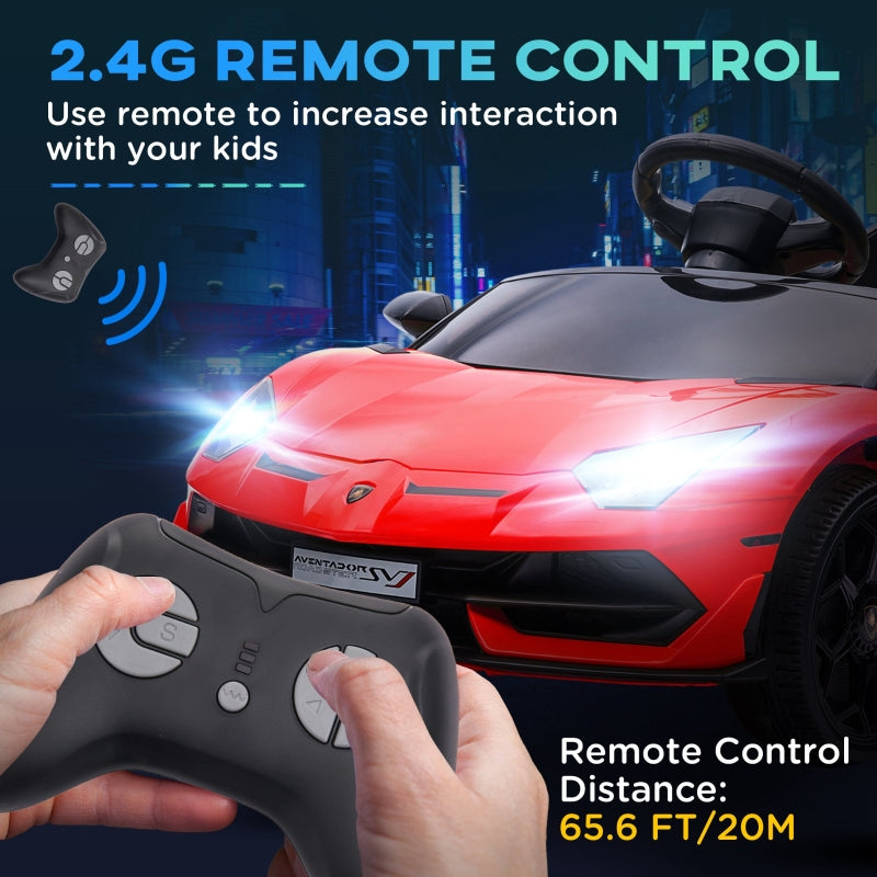 Lamborghini Kids Electric Car 12V with Butterfly Doors, Remote, Music, Horn, Suspension - Red