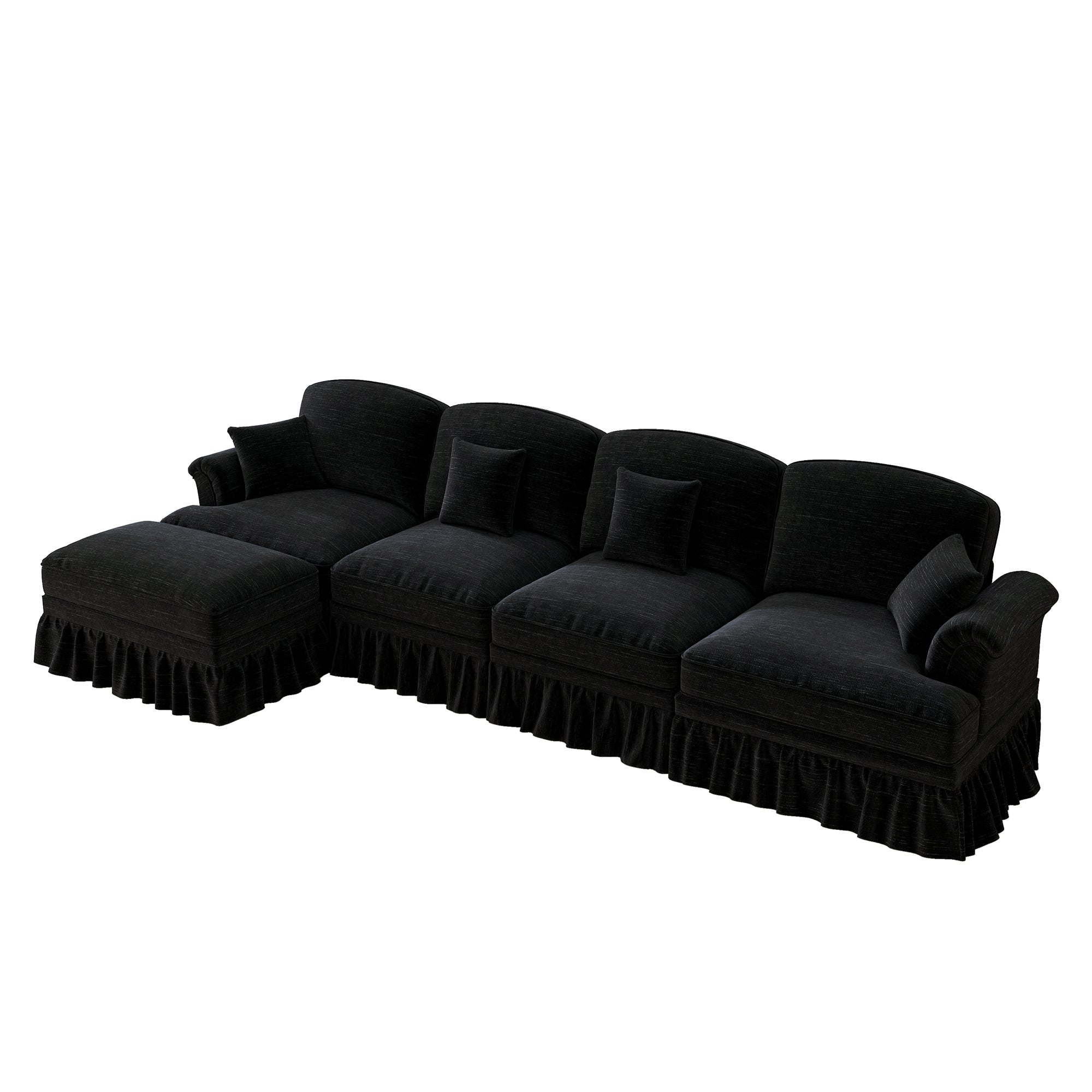 Classic L-Shaped Modular Sofa 4-Seater Movable Ottoman - Chenille Black