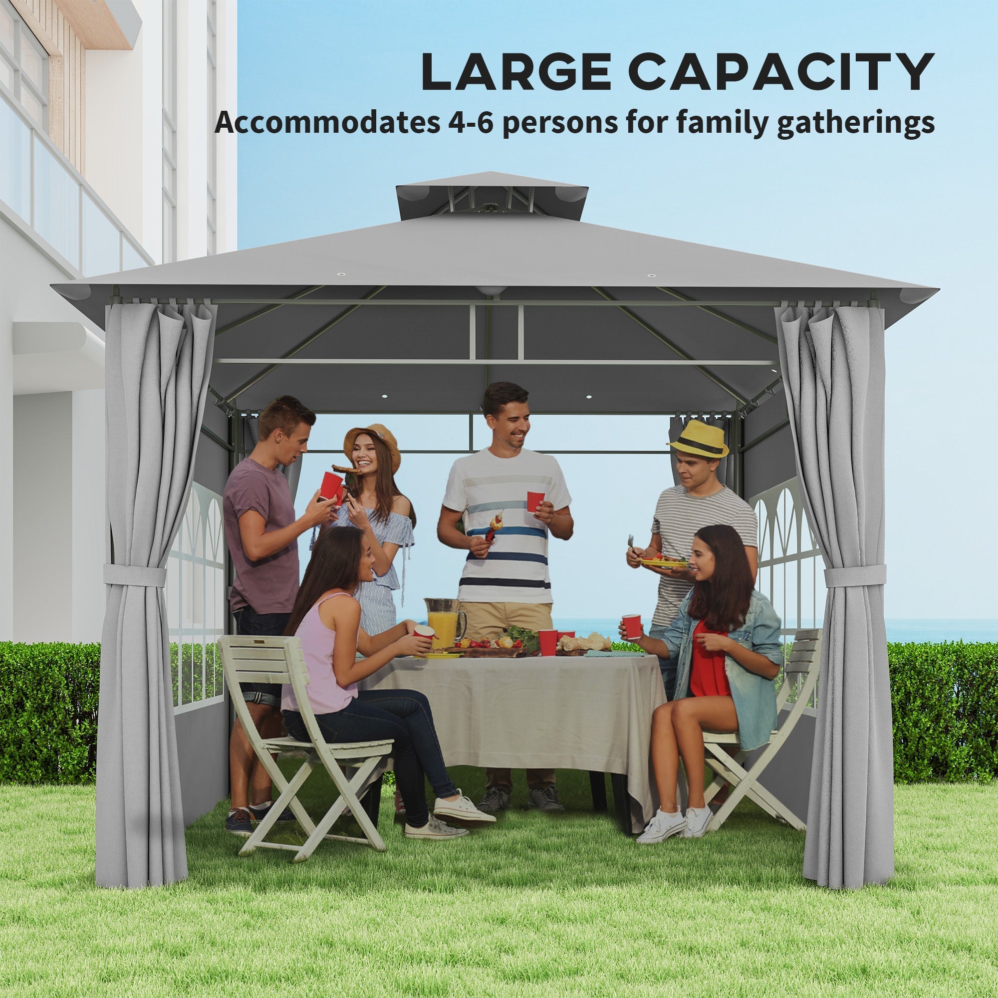 Garden Gazebo 3x3m Double Roof with Sidewalls, Light Grey