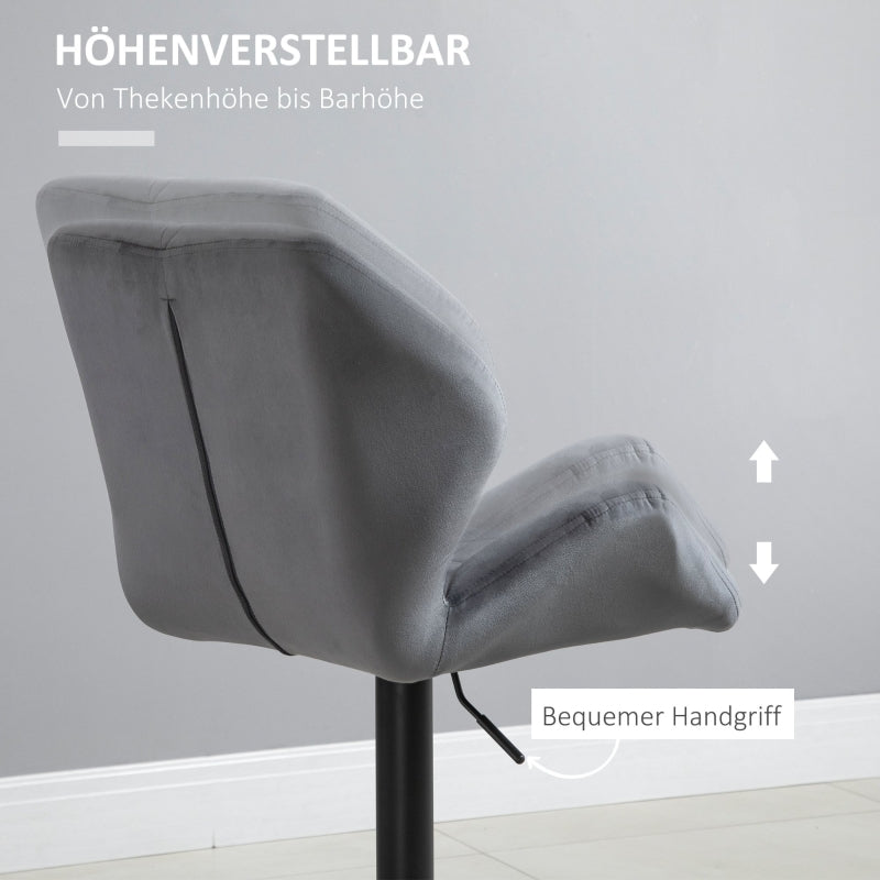Set of 2 Bar Stools Upholstered Height Adjustable 360° Swivel Backrest - Velvet Look