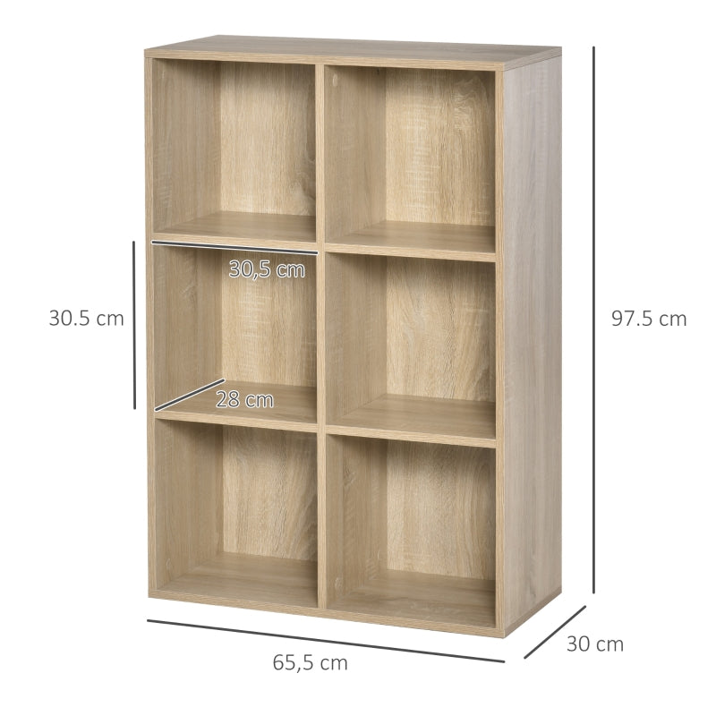 Six-Cube Bookcase Three-Tier Structure Storage Unit Oak Wood Effect