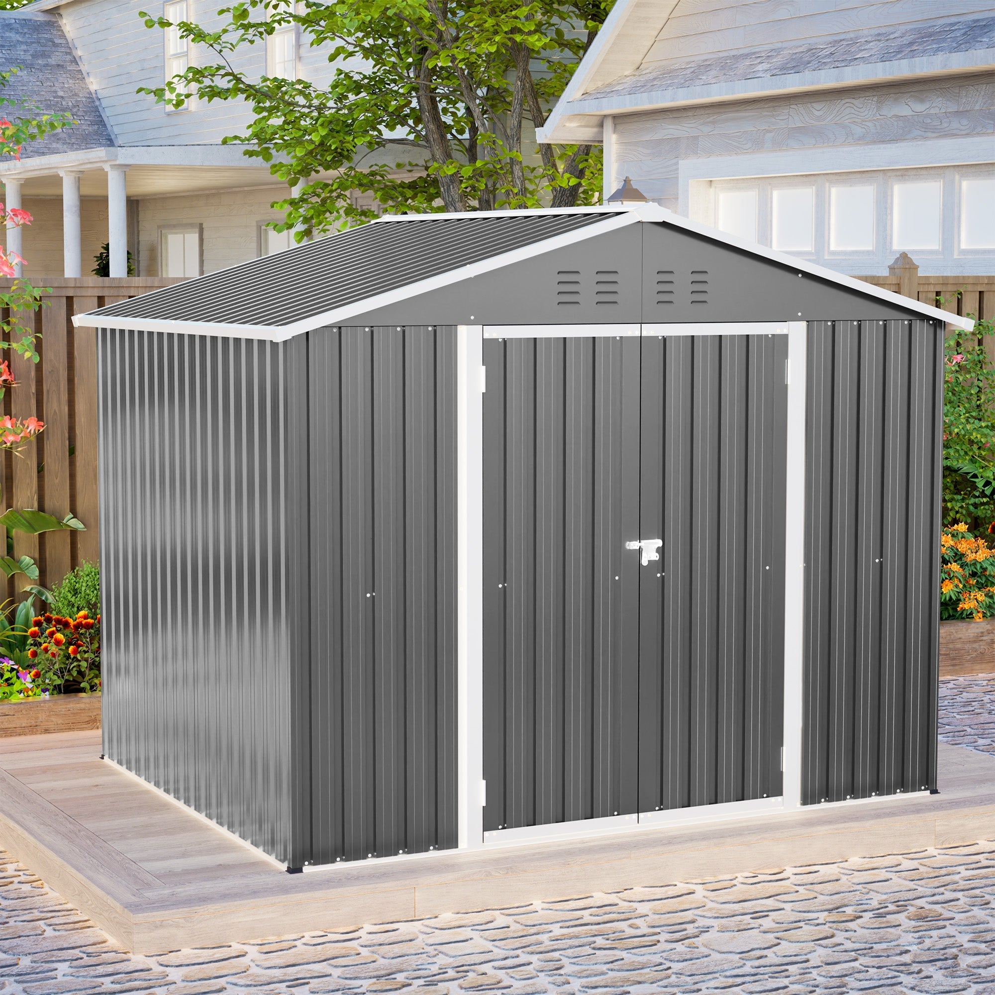 Metal Garden Shed, 8x6 FT with Hinged Door for Tools and Equipment, Anthracite