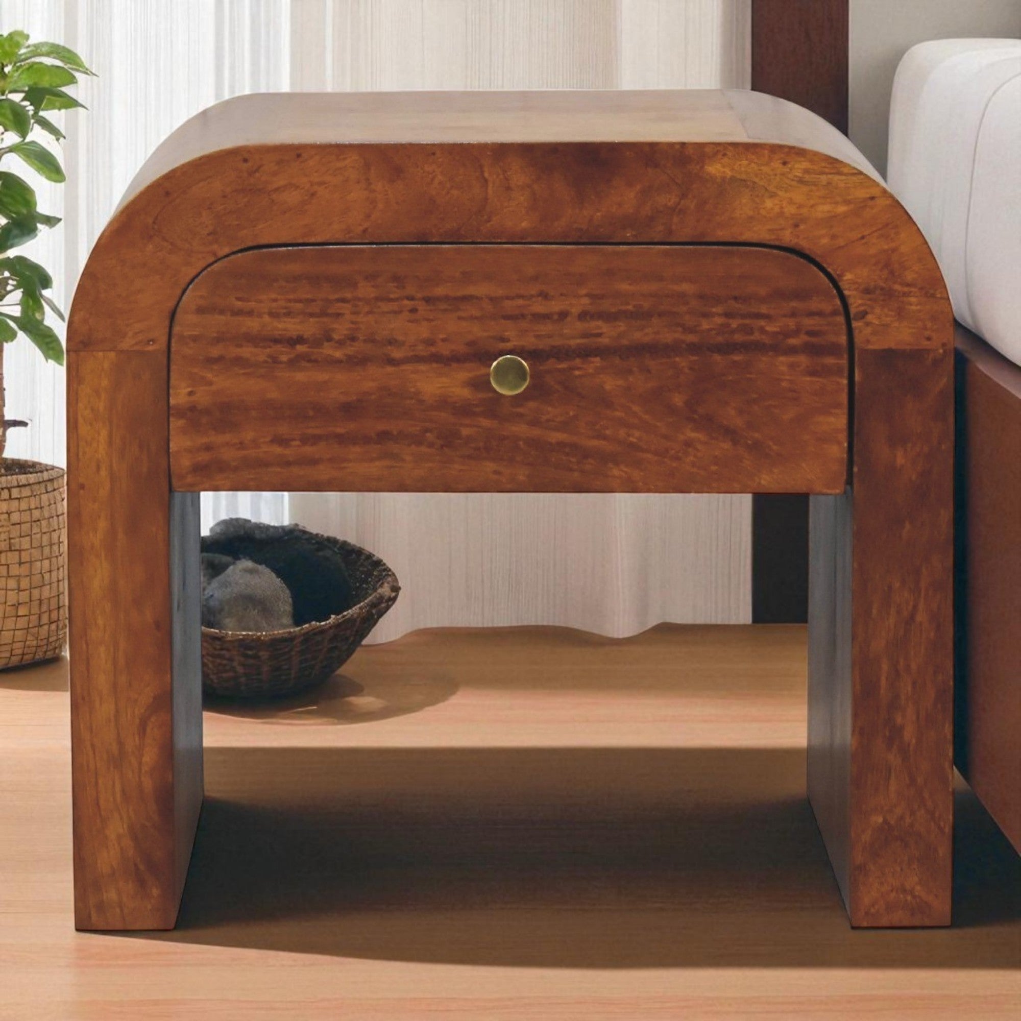 Solid Wood Drum, 3 Drawers, Dark Brown