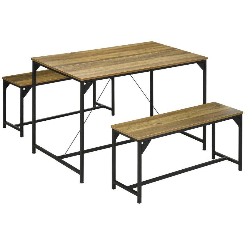 Dining Table and Bench Set, for 4 Space Saving, Natural