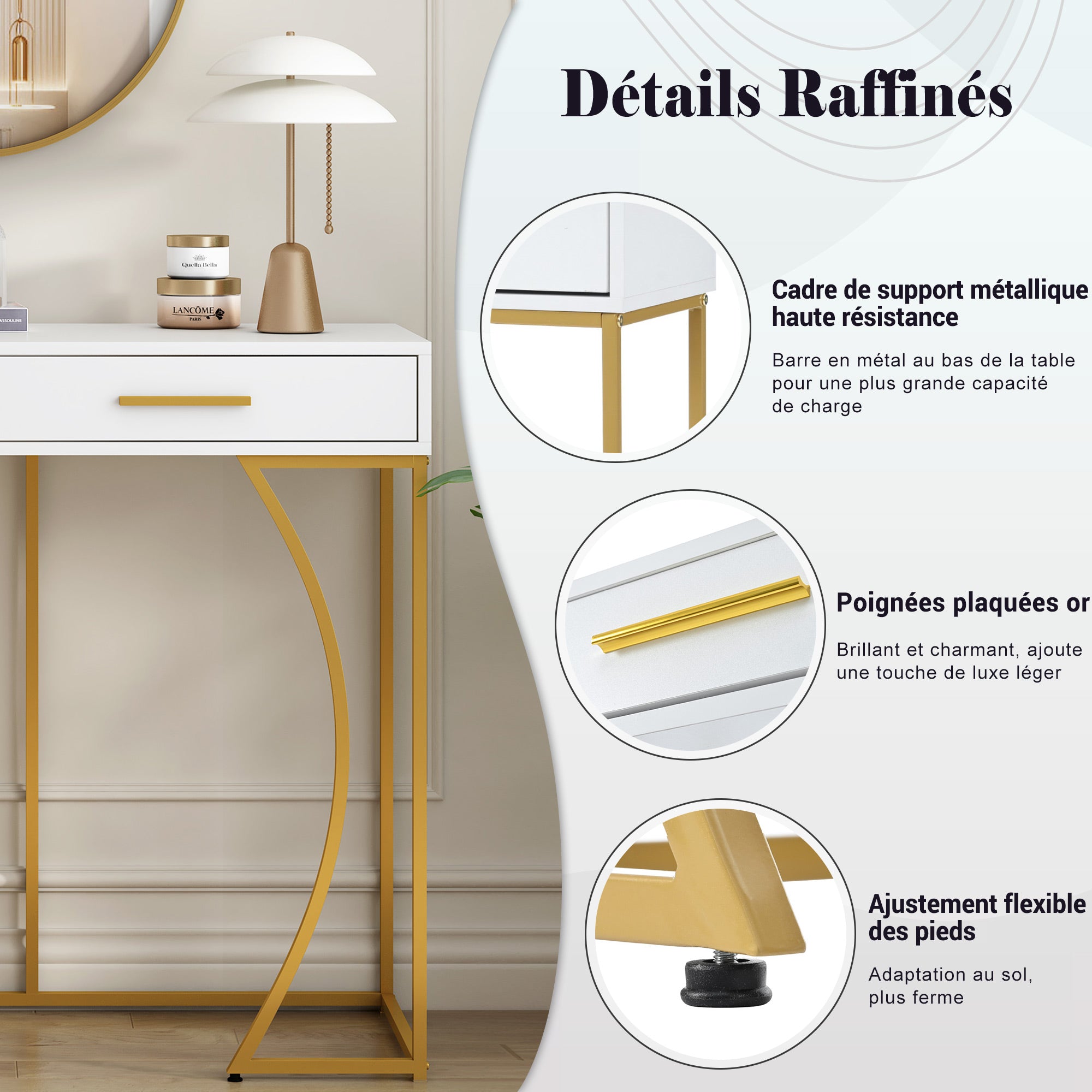 Console Table 2-Drawer Luxury Hallway Side Table 110x32x85 cm White/Gold