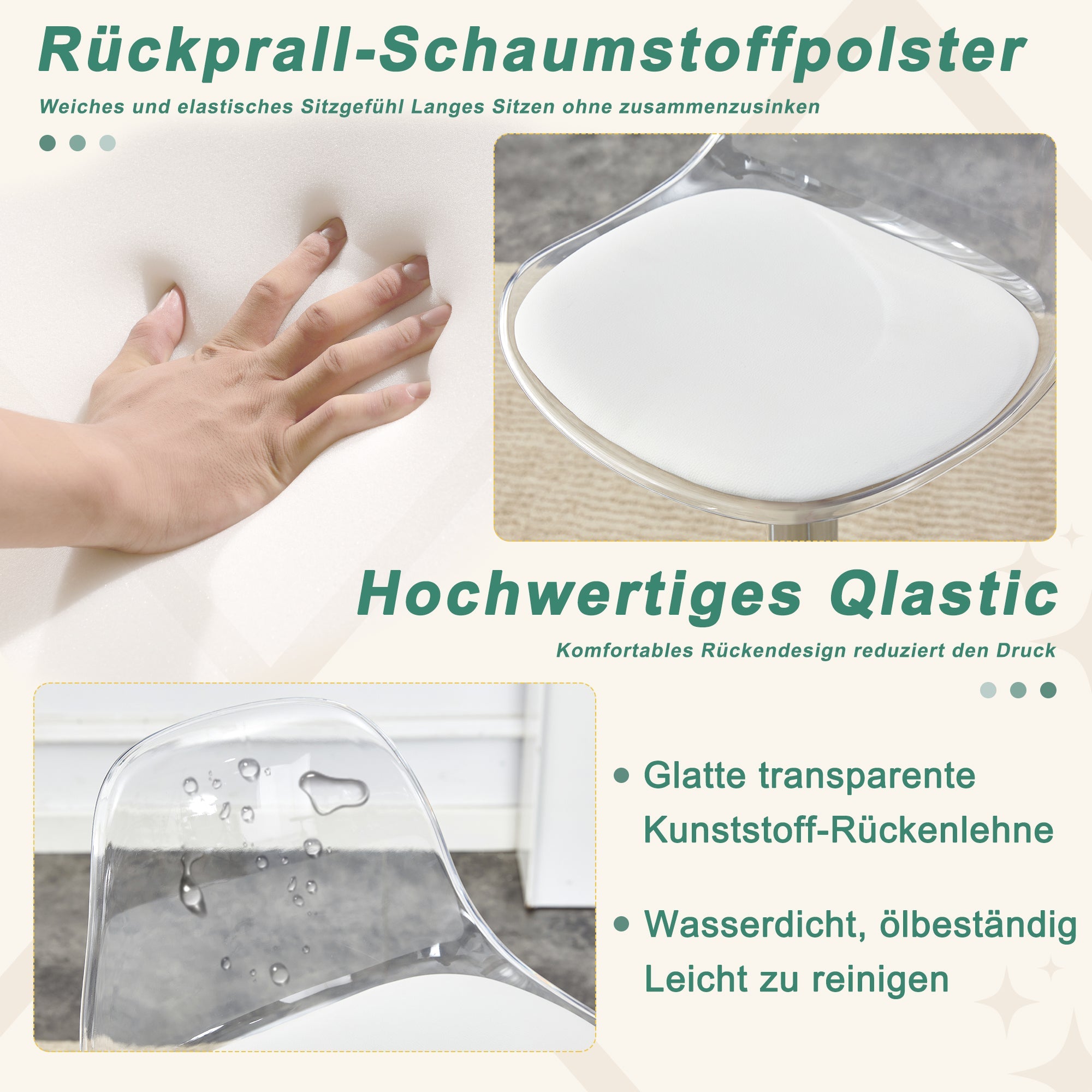 2-Pack Beam Chairs Adjustable 360° Swivel - Transparent/Silver Metal