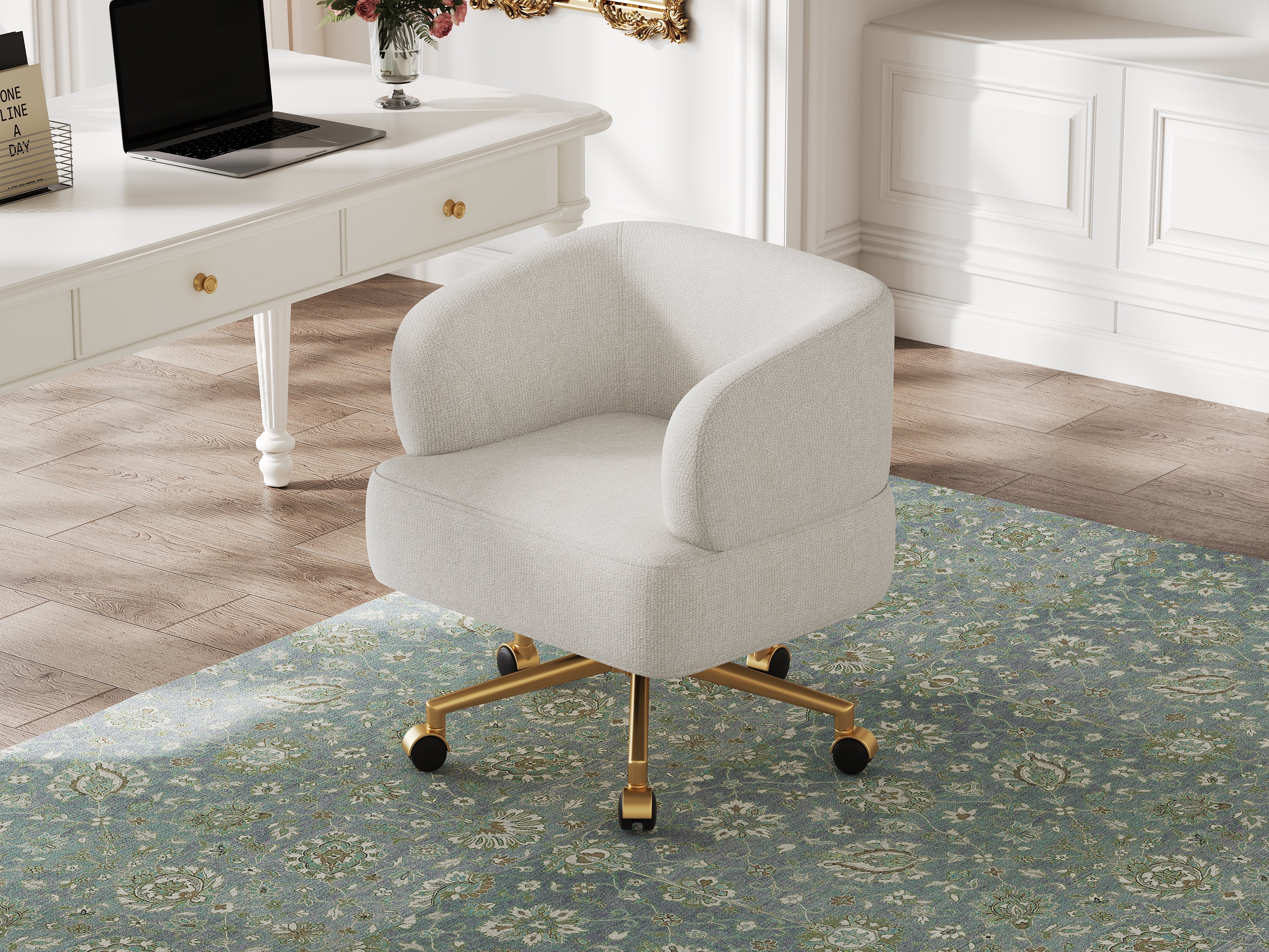Swivel Chair Contemporary Design 5 Wheels 360° Rotation Chenille Beige