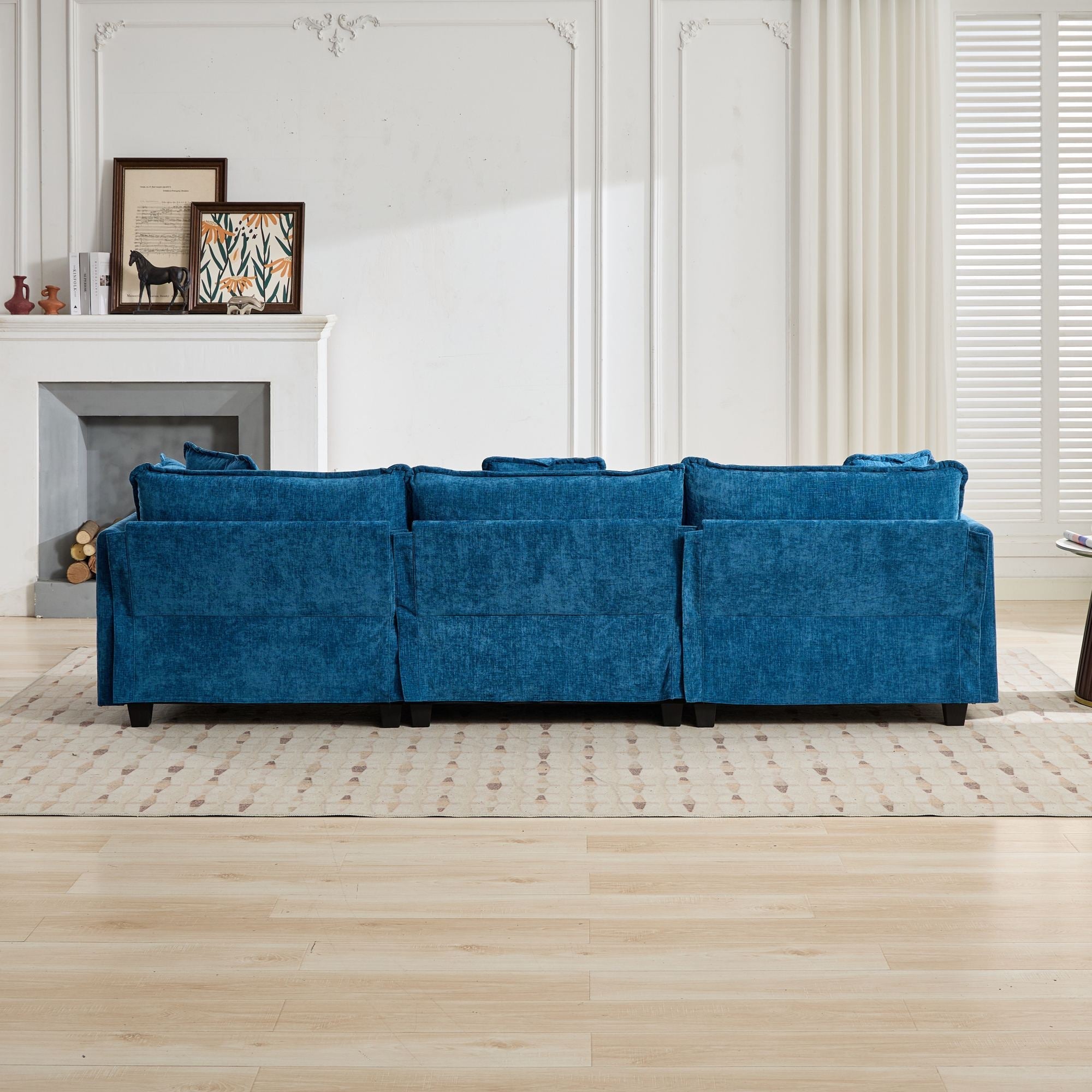 Cloud Sofa 3 Seats Modern Sectional Couch with Double Layer Upholstered Cushion, Blue Chenille Fabric