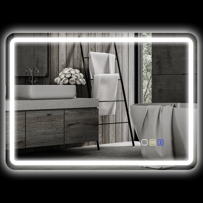Badezimmerspiegel mit Beleuchtung, LED, Bluetooth, Anti-Beschlag, Silber