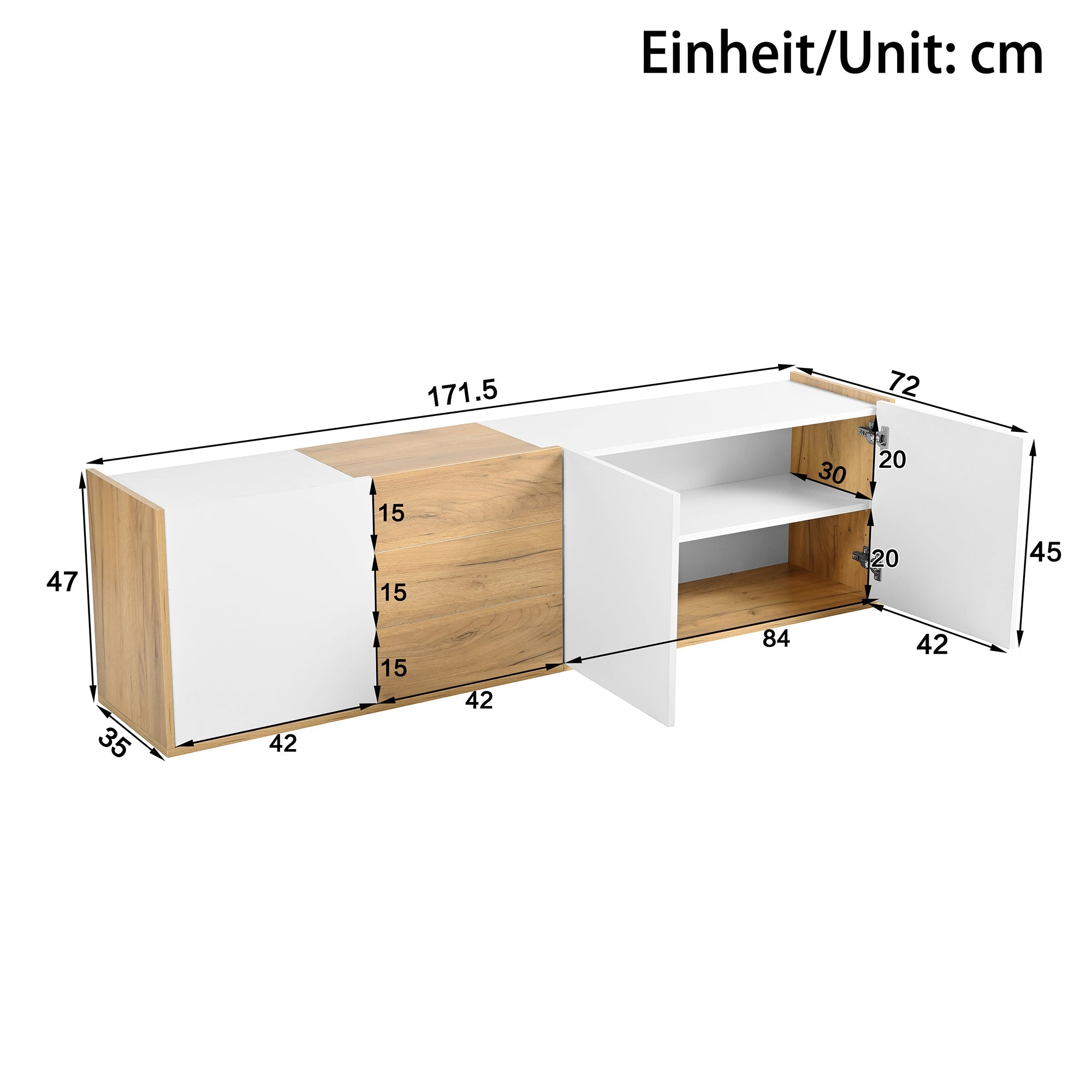 TV Cabinet, Low Panel Wall/Floor Mount, White and Wood