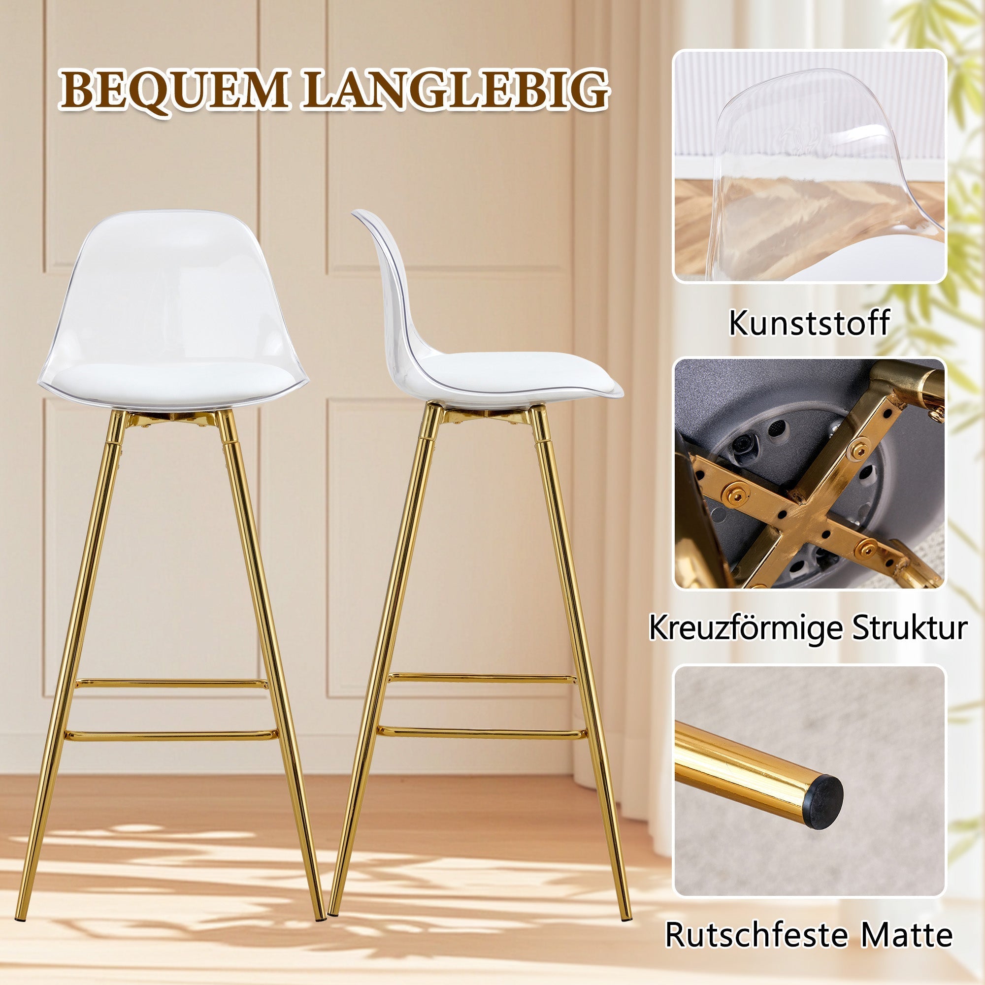 Bar Set Round Glass Table 89cm & 2 Stools Gold Legs