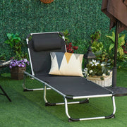 Sun Lounger Adjustable Foldable Ergonomic 170x60x76cm Mesh Fabric Black
