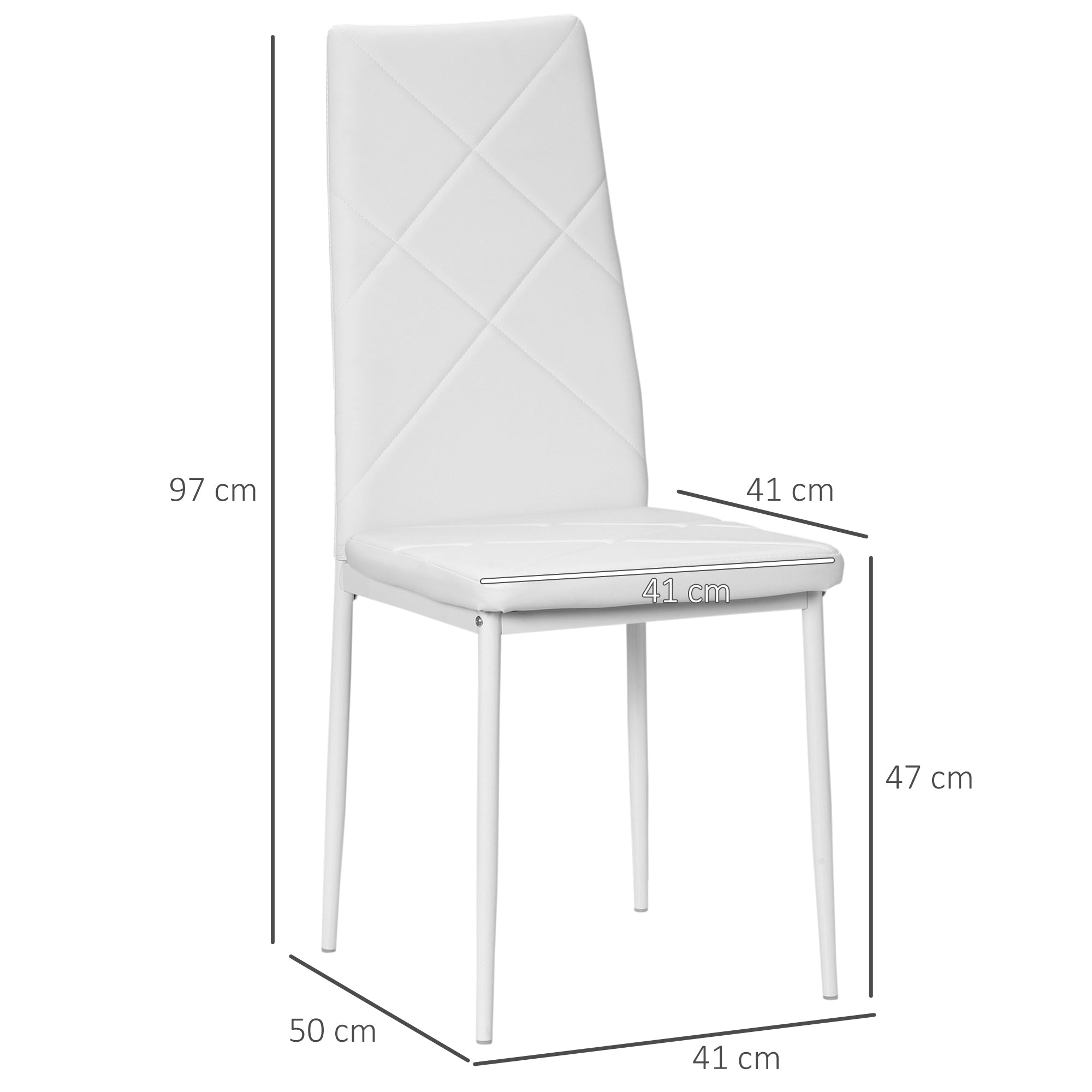 Dining Chair, Set of 4 Upholstered with Steel Legs, Faux Leather, White