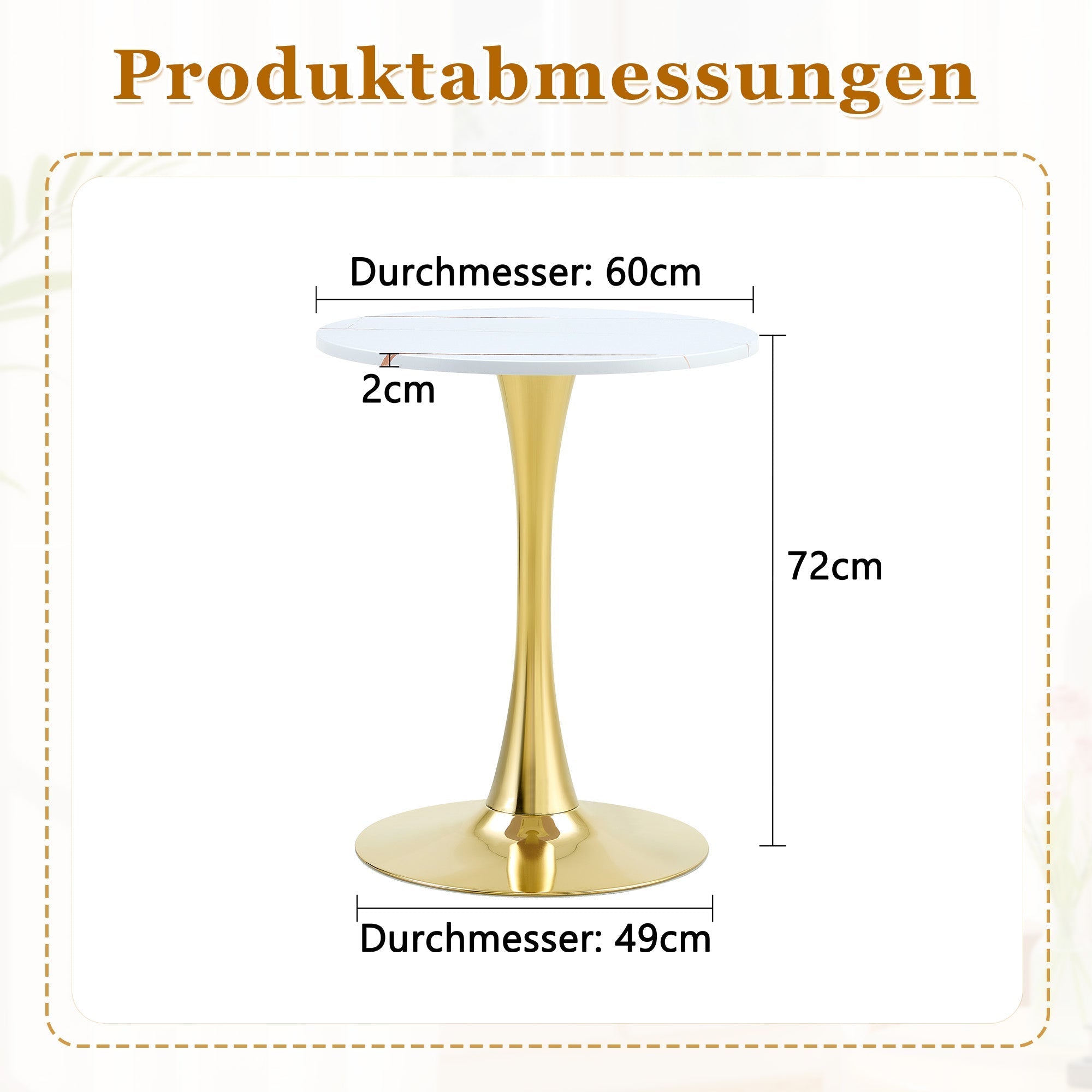 Round 60cm Side/Dining Table MDF Golden Leg White Grain