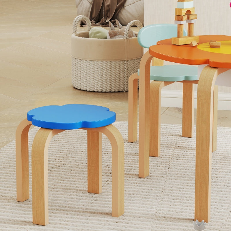 Children's Table and Chair Set 5-Piece Flower Shape Storage Bag - Wood Colorful