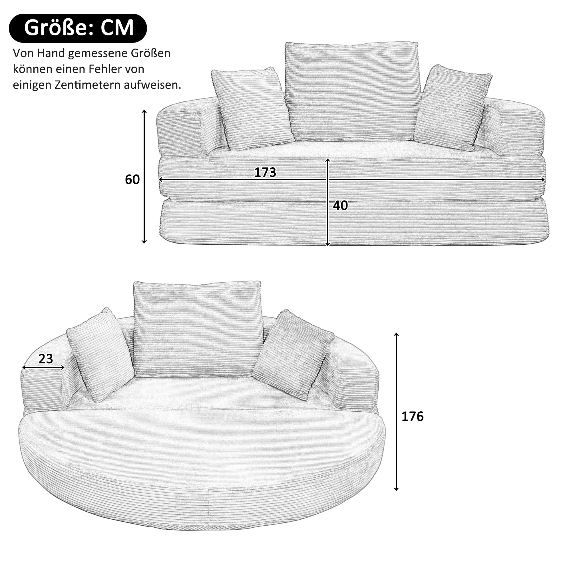 Multifunctional Sofa Bed, Fold-Out Modular Oval Bed, Corduroy