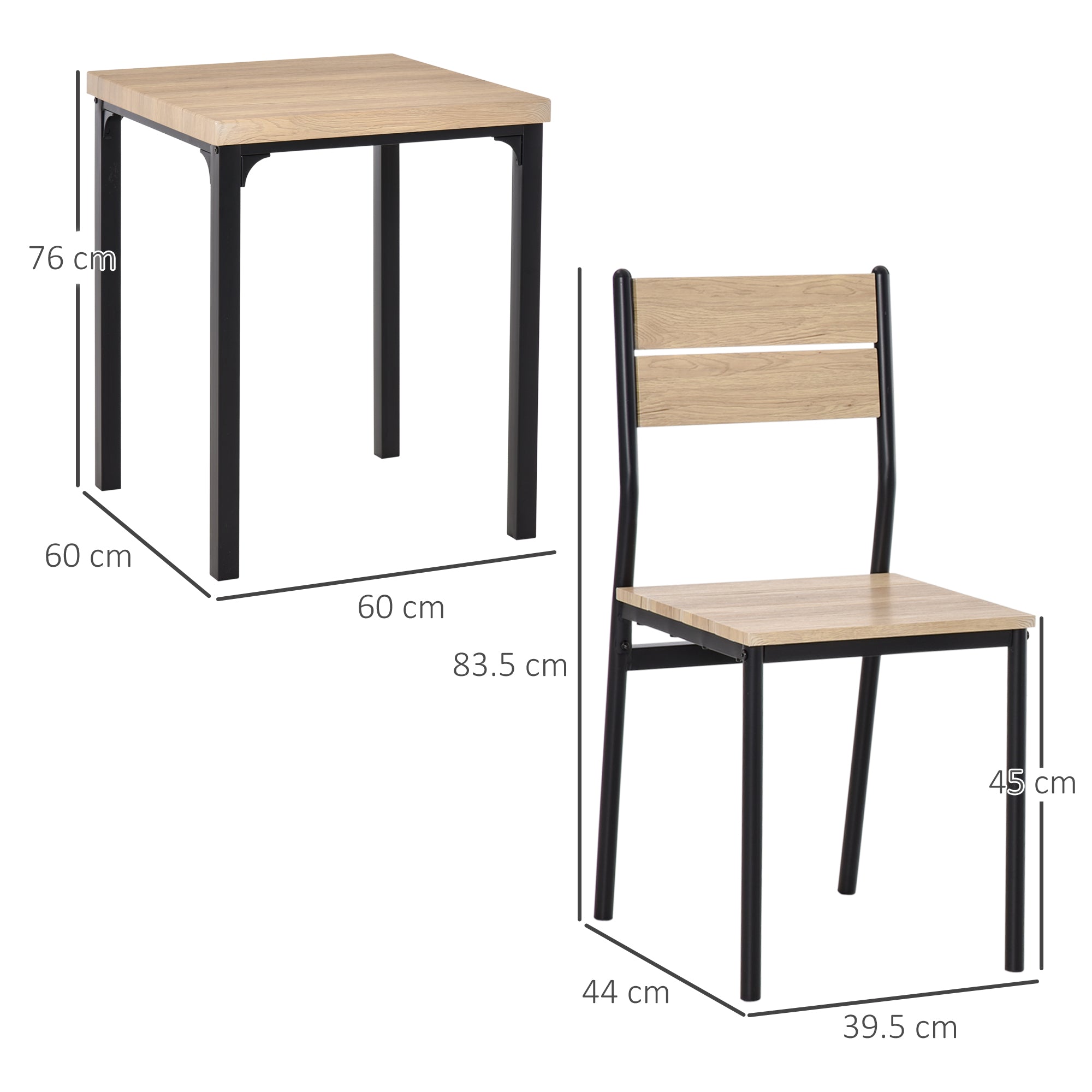 Dining Table Set, 3-Piece 1 Table 2 Chairs, Natural Wood Grain/Black