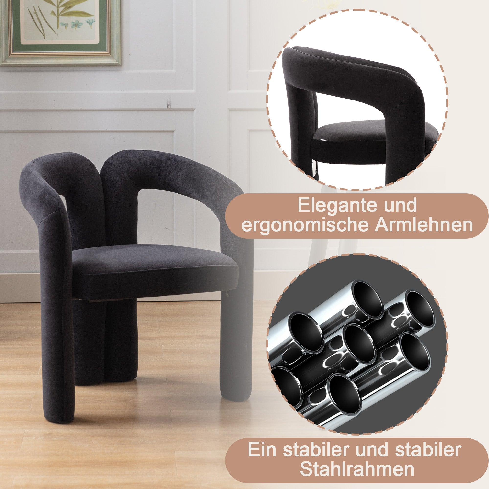 Velvet Dining Chairs (2 pc), Modern Design Upholstered Decorative Armchair 2-Piece Set