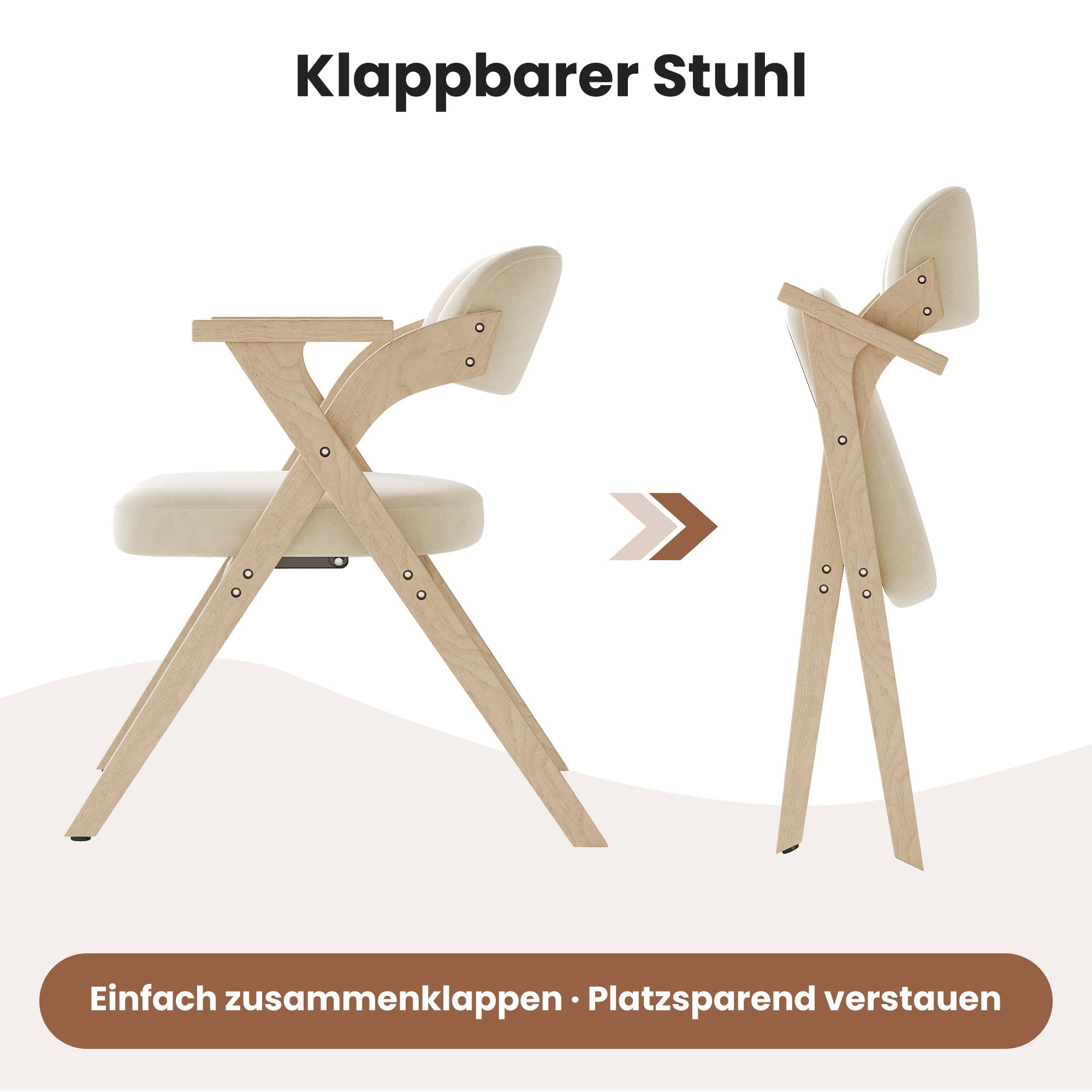 Set of 6 Solid Wood Folding Dining Chairs, Comfortable Padded High Back Portable Seating, Beige Linen