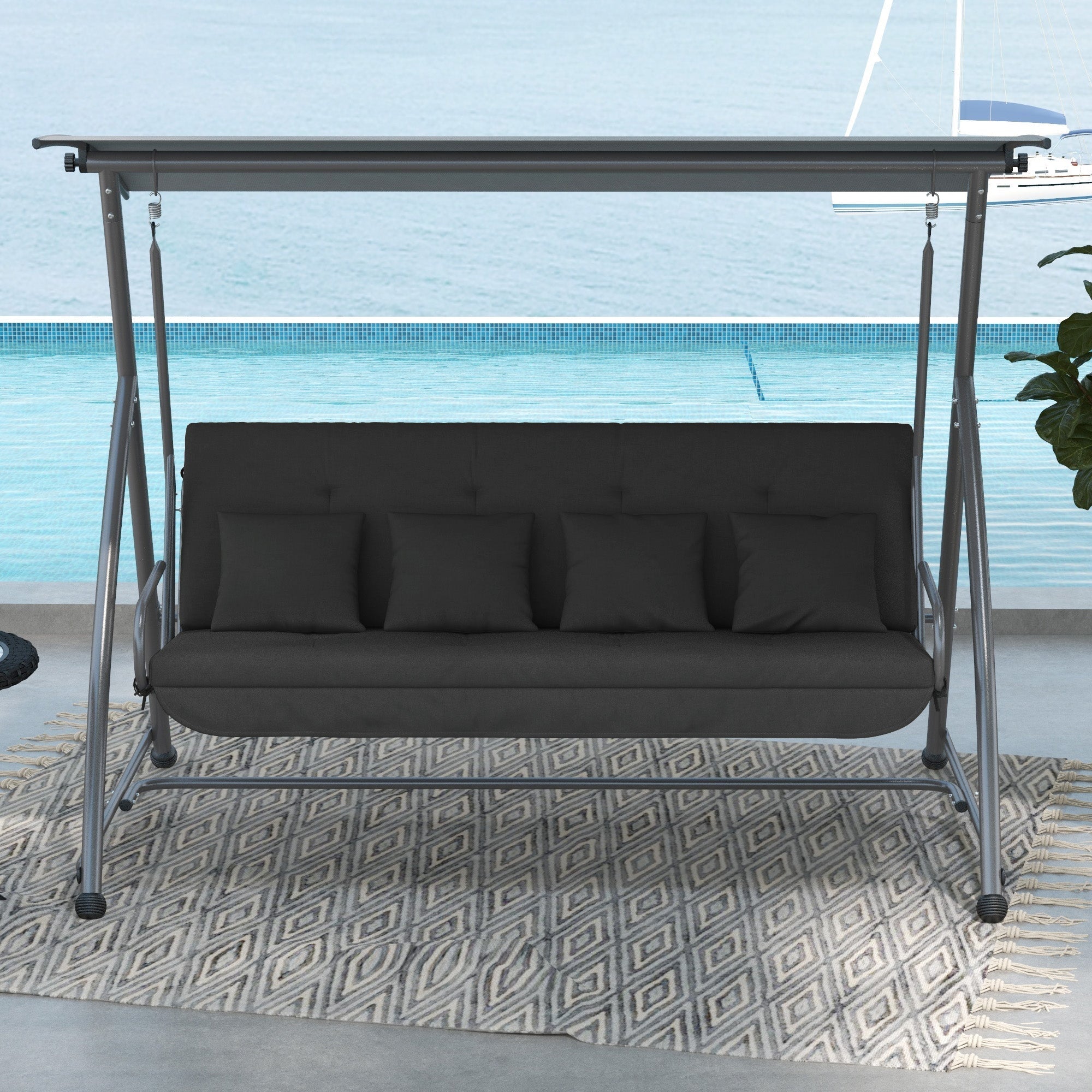 Cushion Set 170cm Hollywood Swing Chair & Back Cushions Weatherproof, Dark Grey