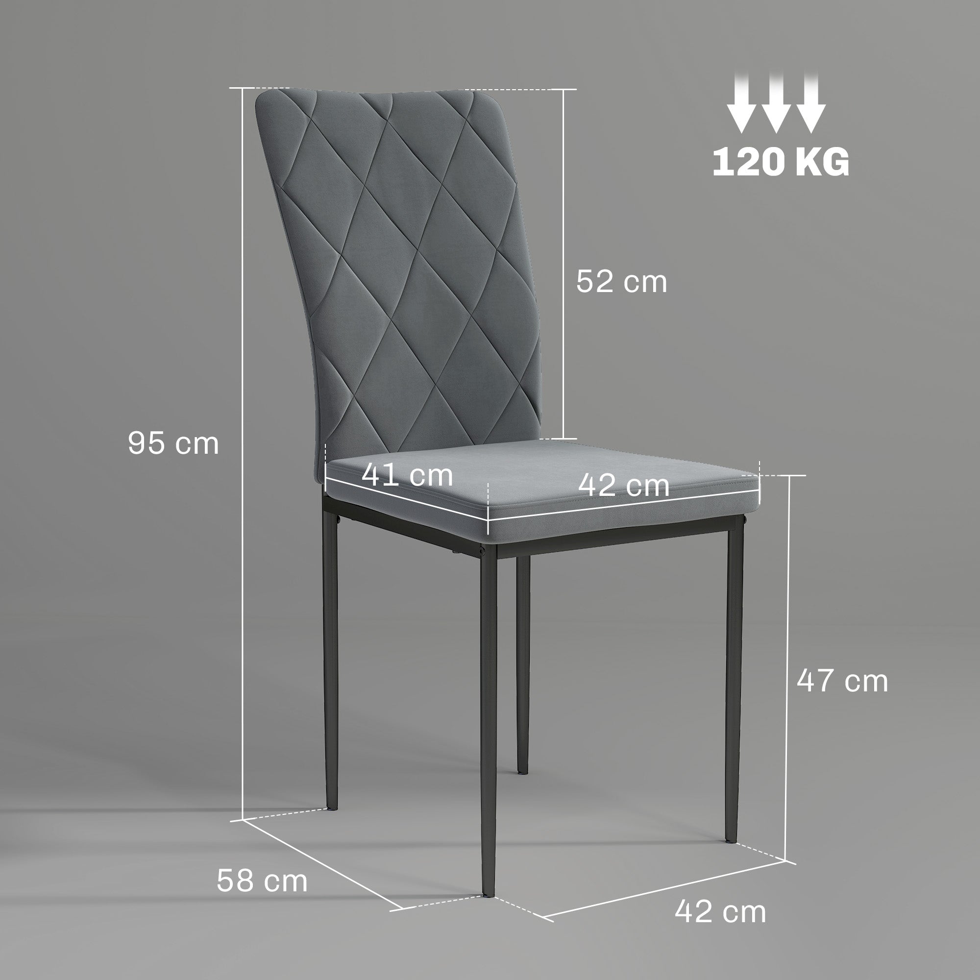 Esszimmerstühle 4er-Set mit Rückenlehne, Metallbeinen, dunkelgrauem Samt